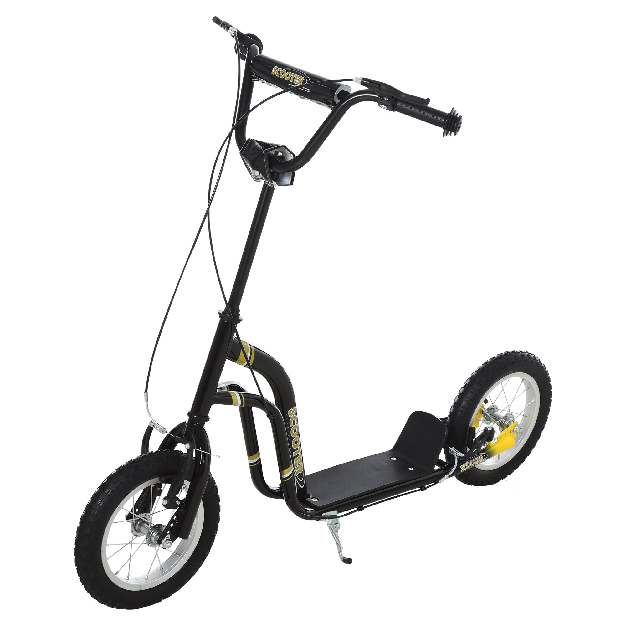 Teen Kids Stunt Scooter with Adjustable Handlebar, 12 Inch Rubber Tyres, Dual Brakes - Black