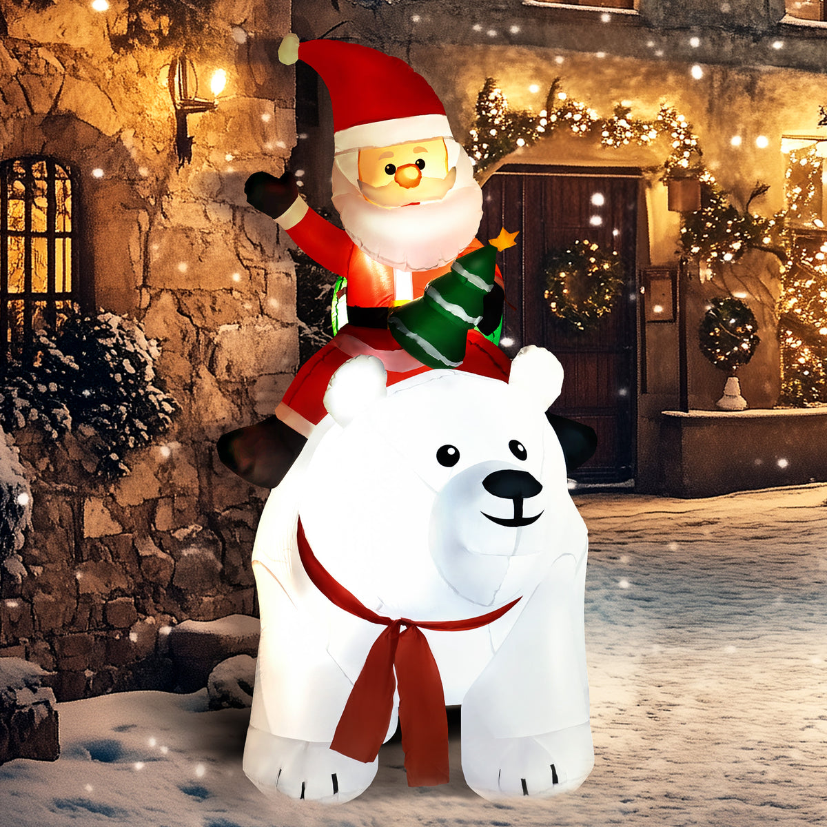 6.6ft Inflatable Santa Riding Polar Bear Christmas Decoration - White