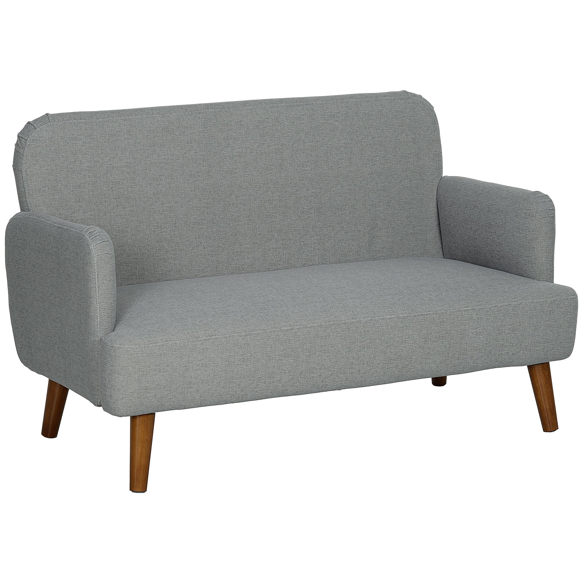 Velvet Feel Fabric 2 Seater Sofa, Small Sofa Loveseat with 21cm Thick Padding and Wood Legs, Grey