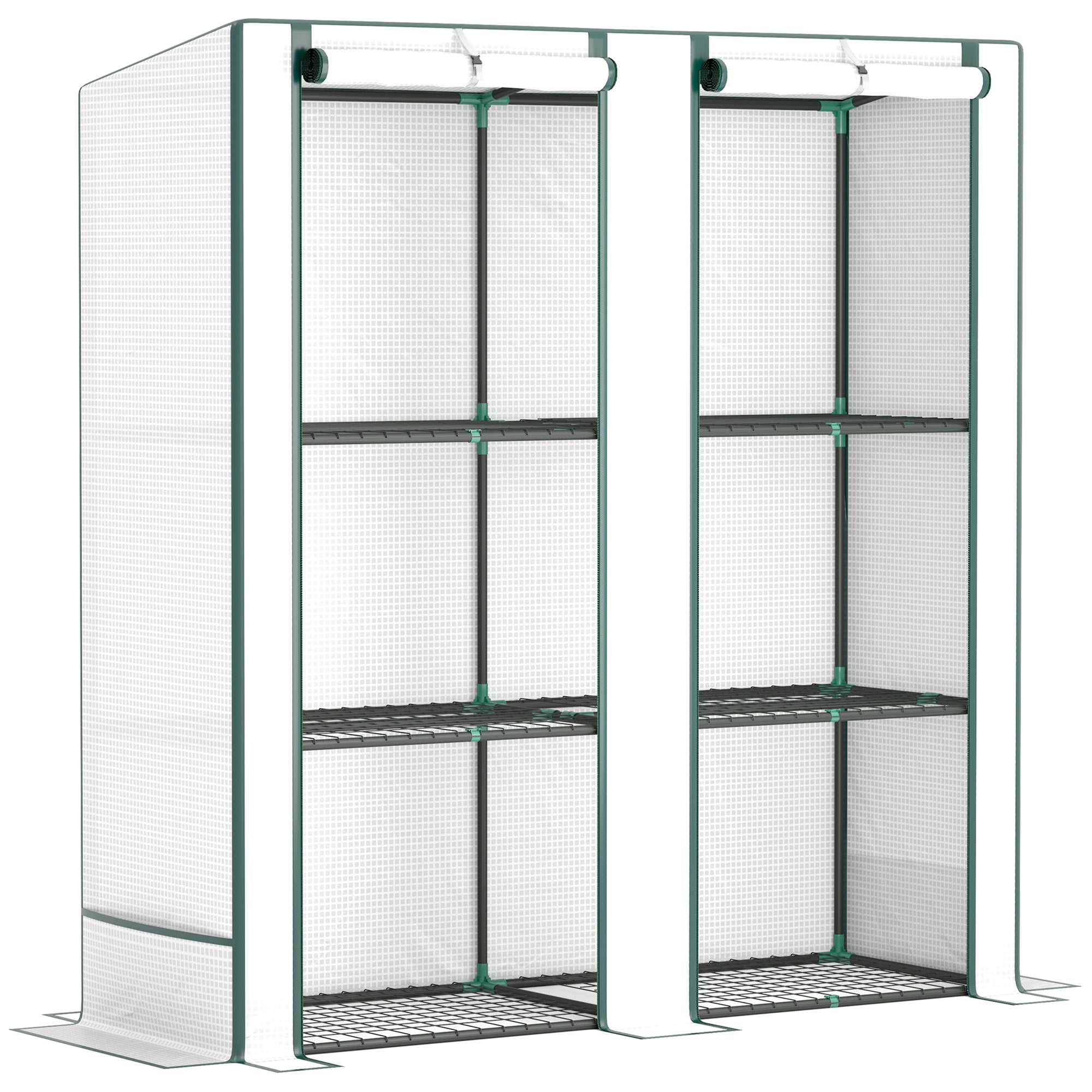 Three Tier Mini Greenhouse with Zipped Door and Shelves - White