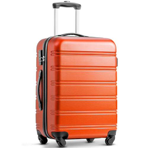 24" 4-Wheel ABS Hard Shell Travel Trolley Suitcase with Silent Wheels, Luggage with Combination Lock, 45L × 28W × 69H cm, Orange