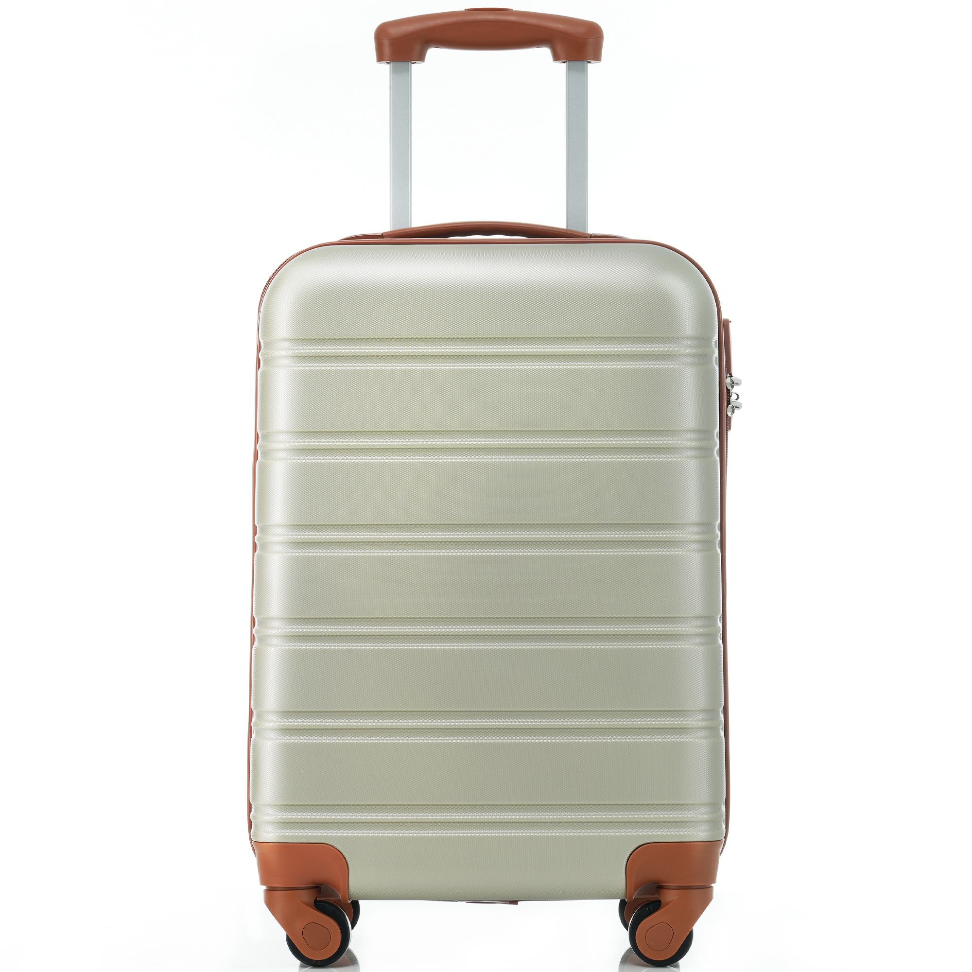 20" 4-Wheel ABS Hard Shell Travel Trolley Suitcase with Adjustable Handle, Luggage with Secure Lock, 35L x 23W x 57H cm, Brown+Green