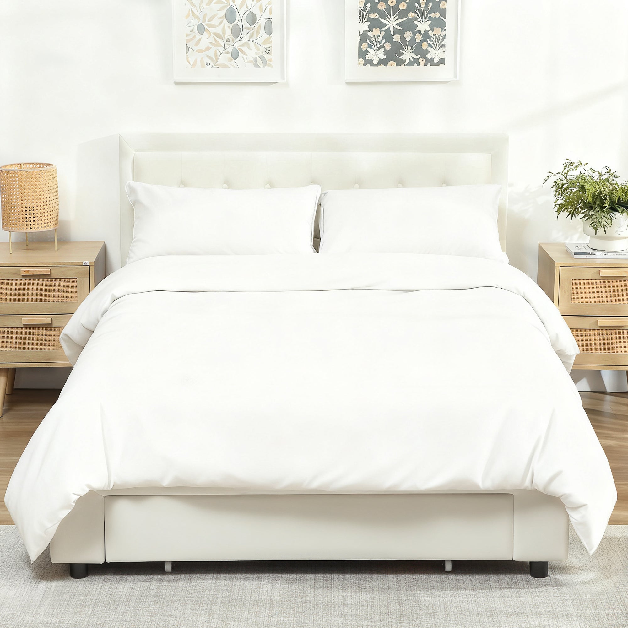 Double Ottoman Bed Frame, with Front Drawer - Cream