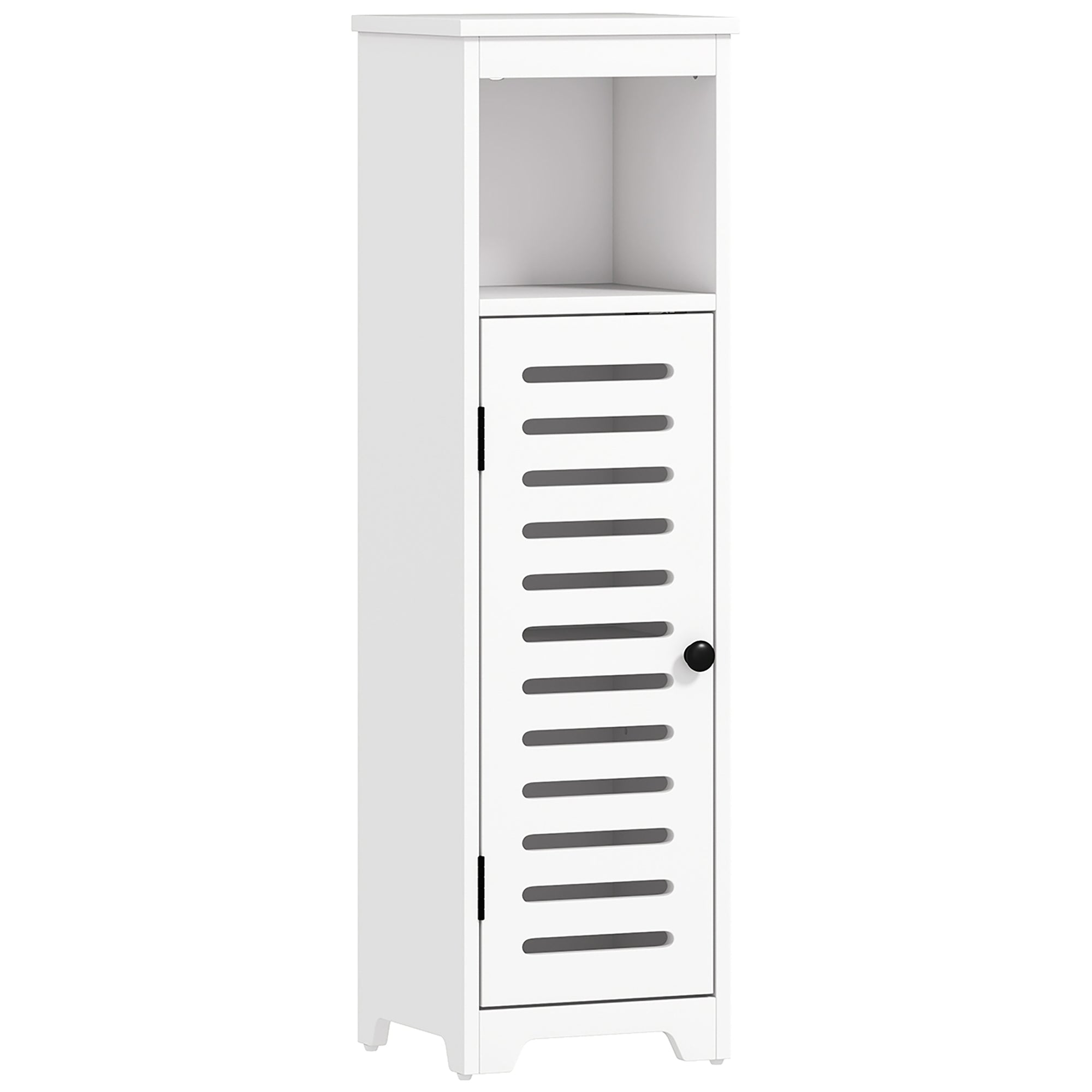 Bathroom Floor Cabinet, Bathroom Storage Unit with Louvered Door, Open Shelf, Adjustable Shelf, White, 22 x 20 x 75 cm
