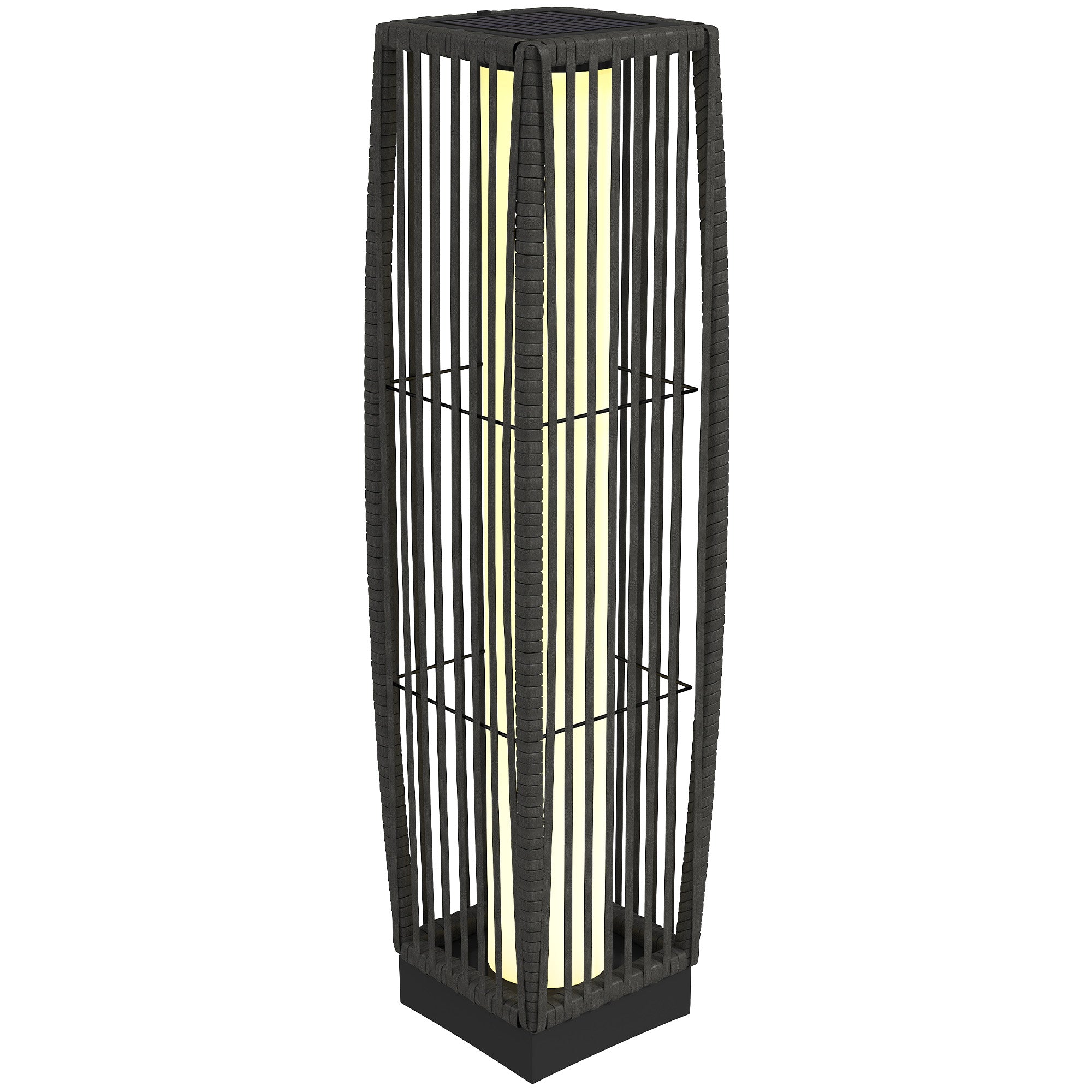 Solar Rattan Floor Lamp, Outdoor Garden Lantern with Auto On/Off LED Lights, IP44 for Patio, Terrace, Dark Grey