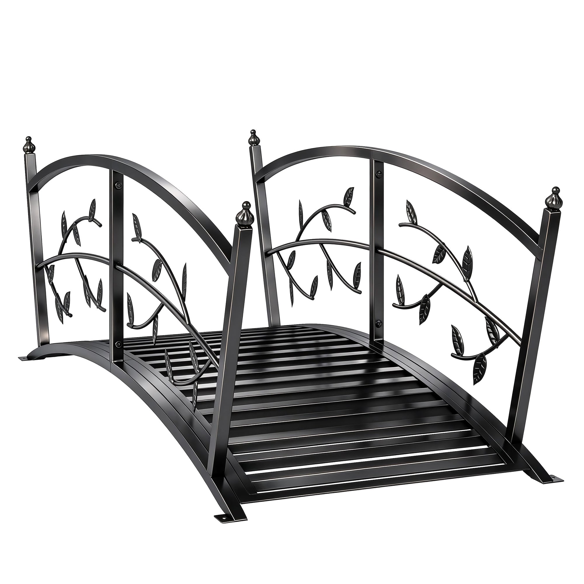1.2M Metal Garden Bridge with Safety Railings, Outdoor Pond Bridge, Arch Decorative Footbridge for Creek Stream