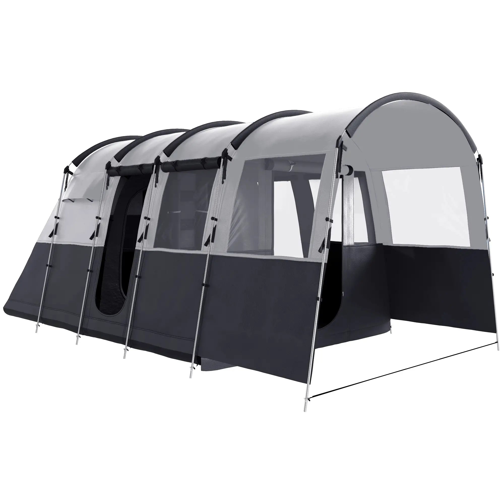 8 Person Waterproof Tunnel Camping Tent with 4 Large Windows Grey