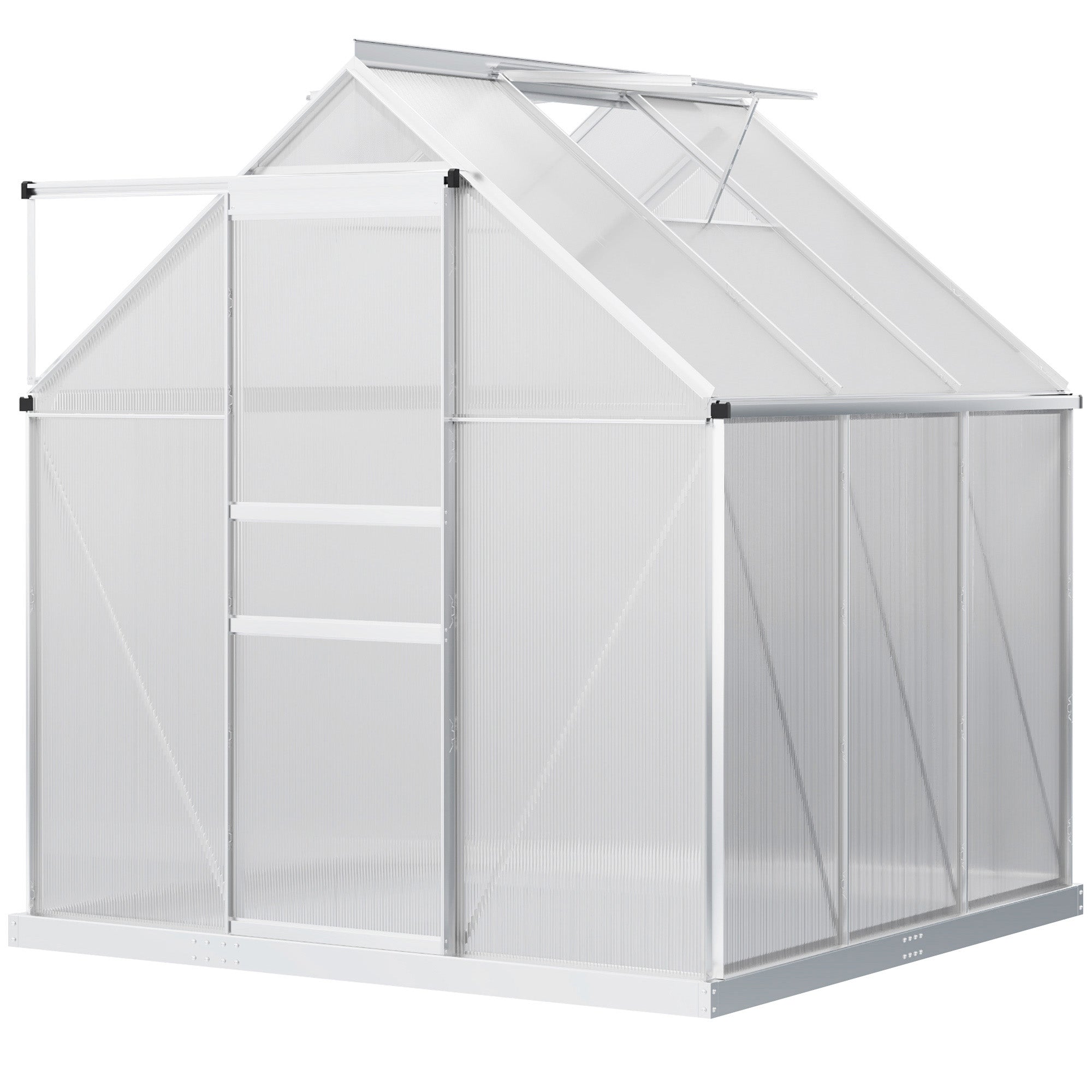 Walk-In 190 x 190cm Polycarbonate Greenhouse - Silver Tone