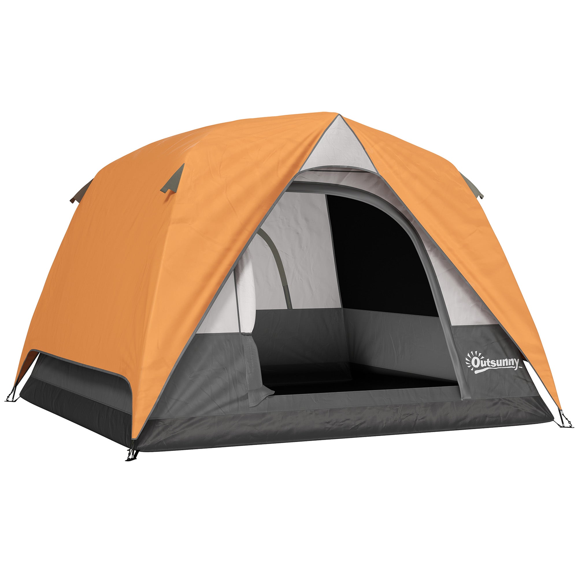 Easy Set Up Waterproof Camping Tent for 3-4 People - Orange and Grey