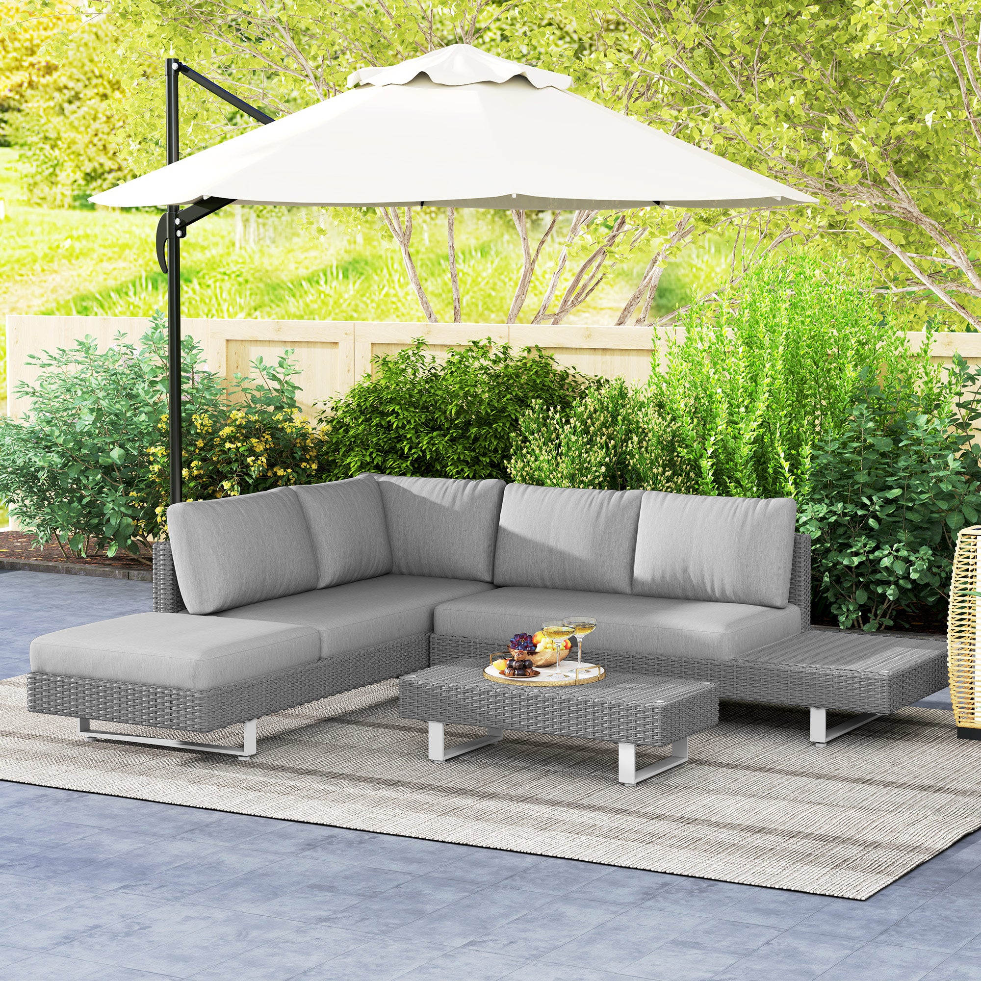 5-Seater Rattan Wicker Patio Sofa Set with Cushions and Tea Table - Light Grey