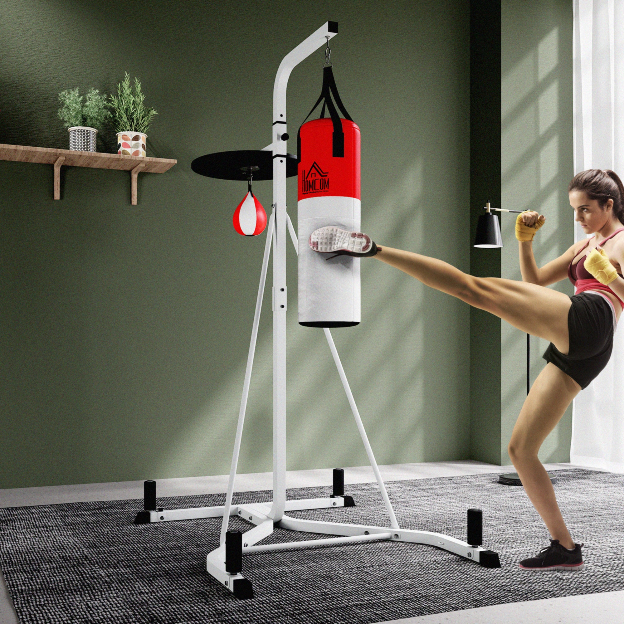 Freestanding Boxing Punch Bag & Speed Ball Station Hanging Frame Training Exercise Platform Home Gym Heavy Duty, White
