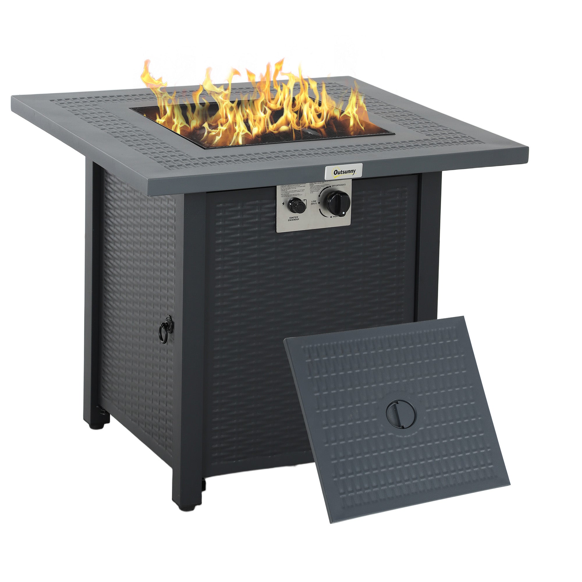 71 x 71cm 40000 BTU Gas Firepit Table - Black/Dark Grey