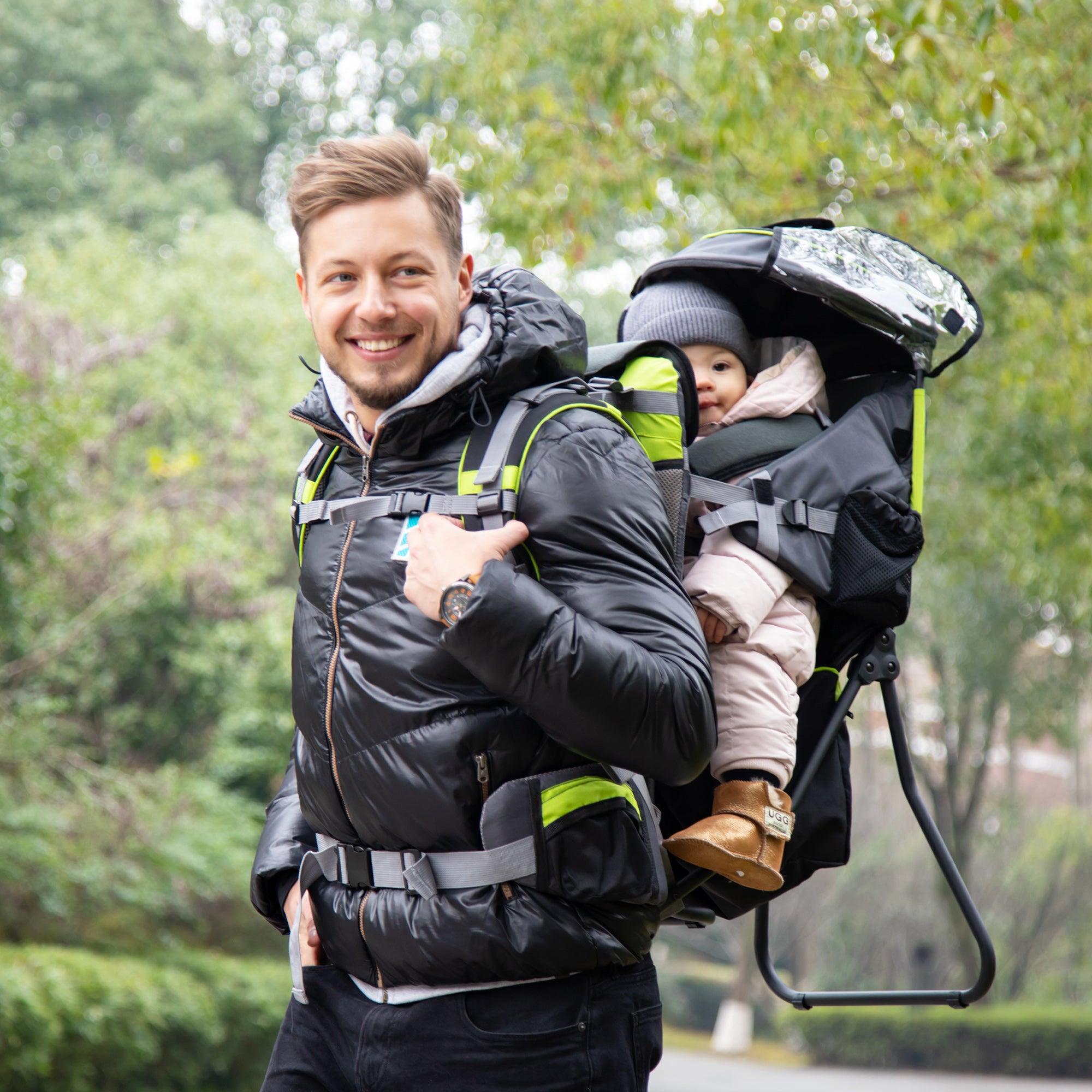 Ergonomic Baby Hiking Backpack Carrier with Rain Cover - Black