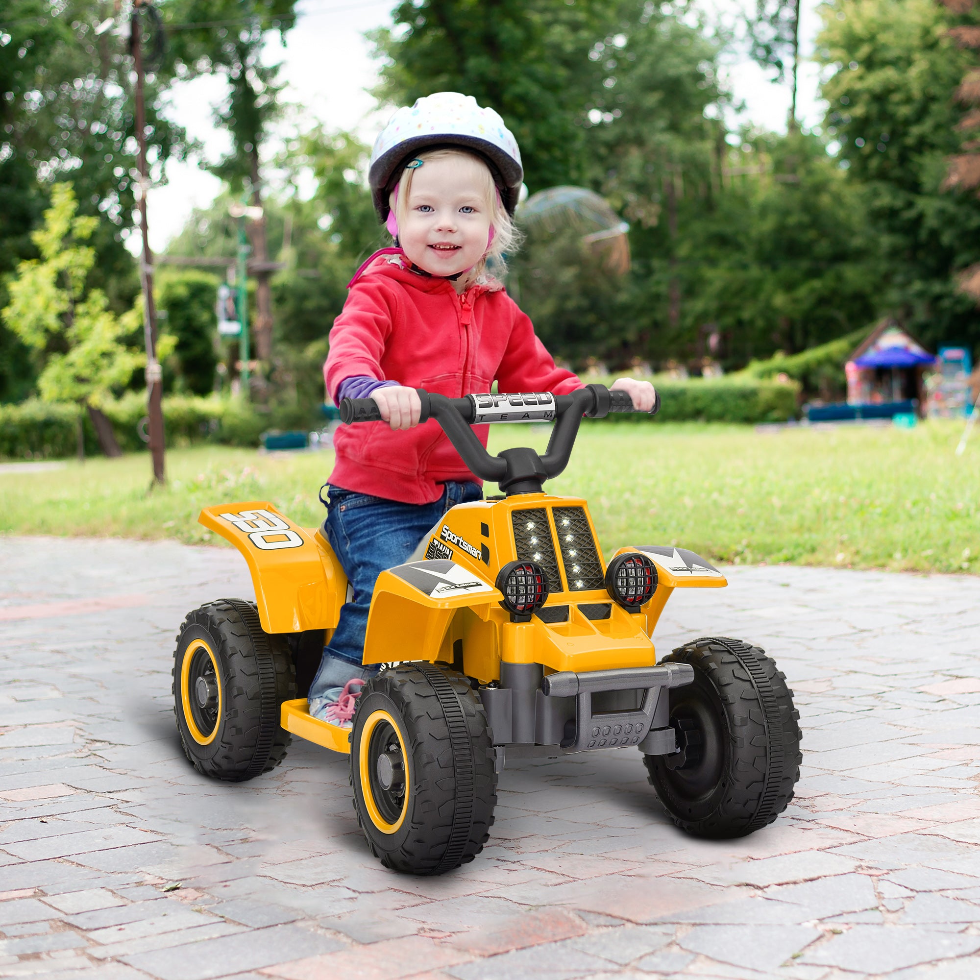 6V Electric Quad Bike for Kids, Ride On ATV w/ Forward Backward, Headlights, for 18-36 Months - Yellow