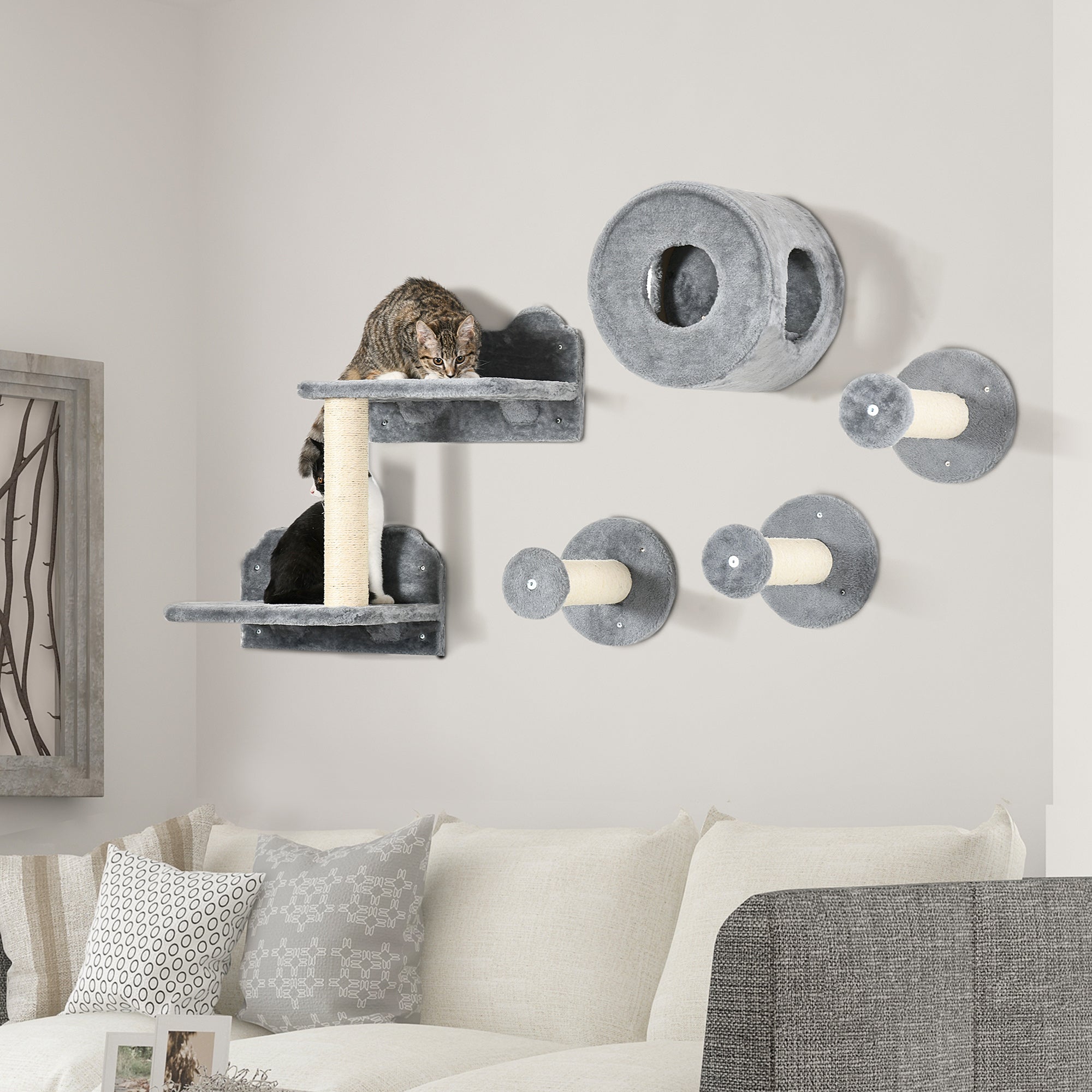 5PCs Cat Wall Furniture with Perch, Cat House, Scratching Post