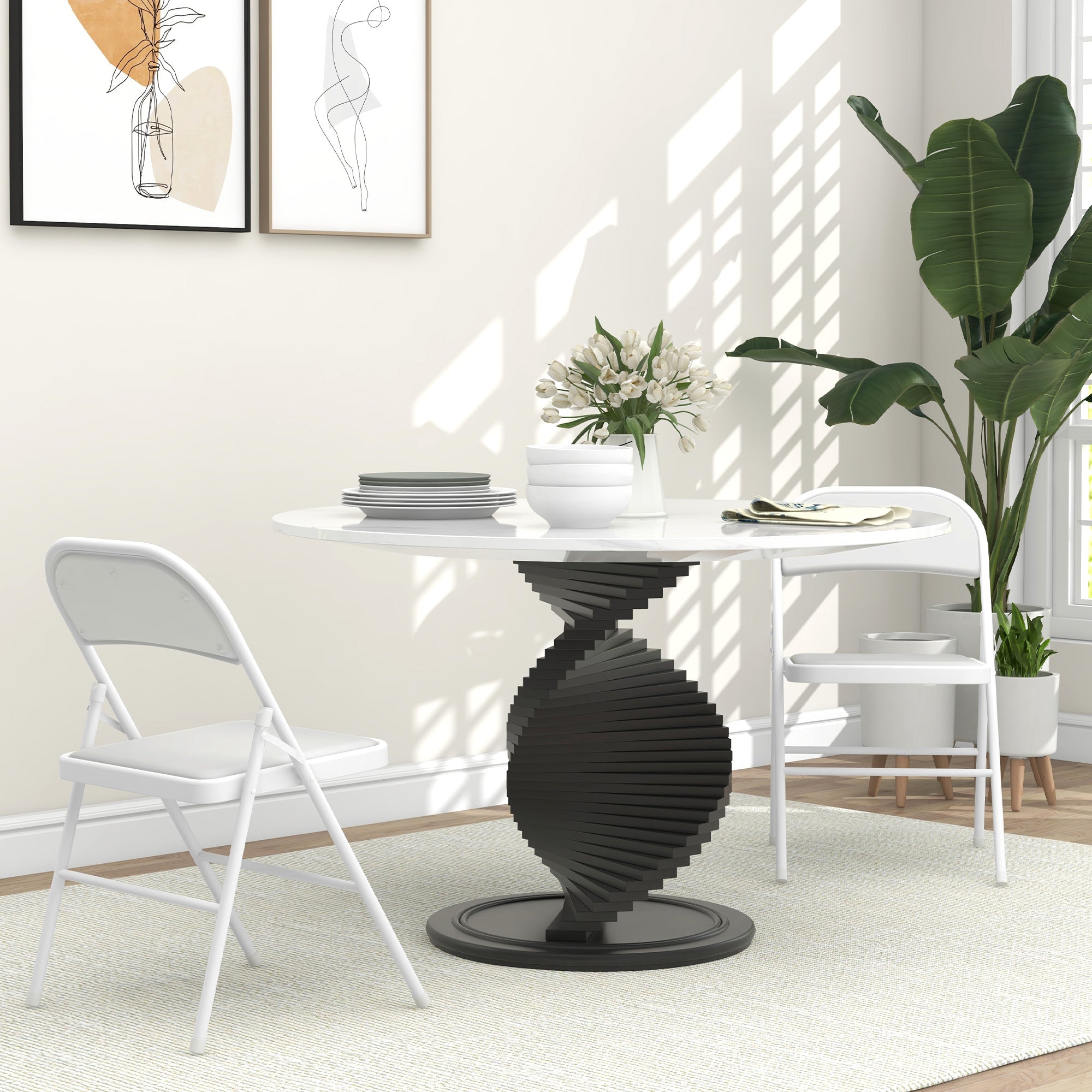 Set of Two Cushioned Steel Folding Chairs with Padded Seats - White