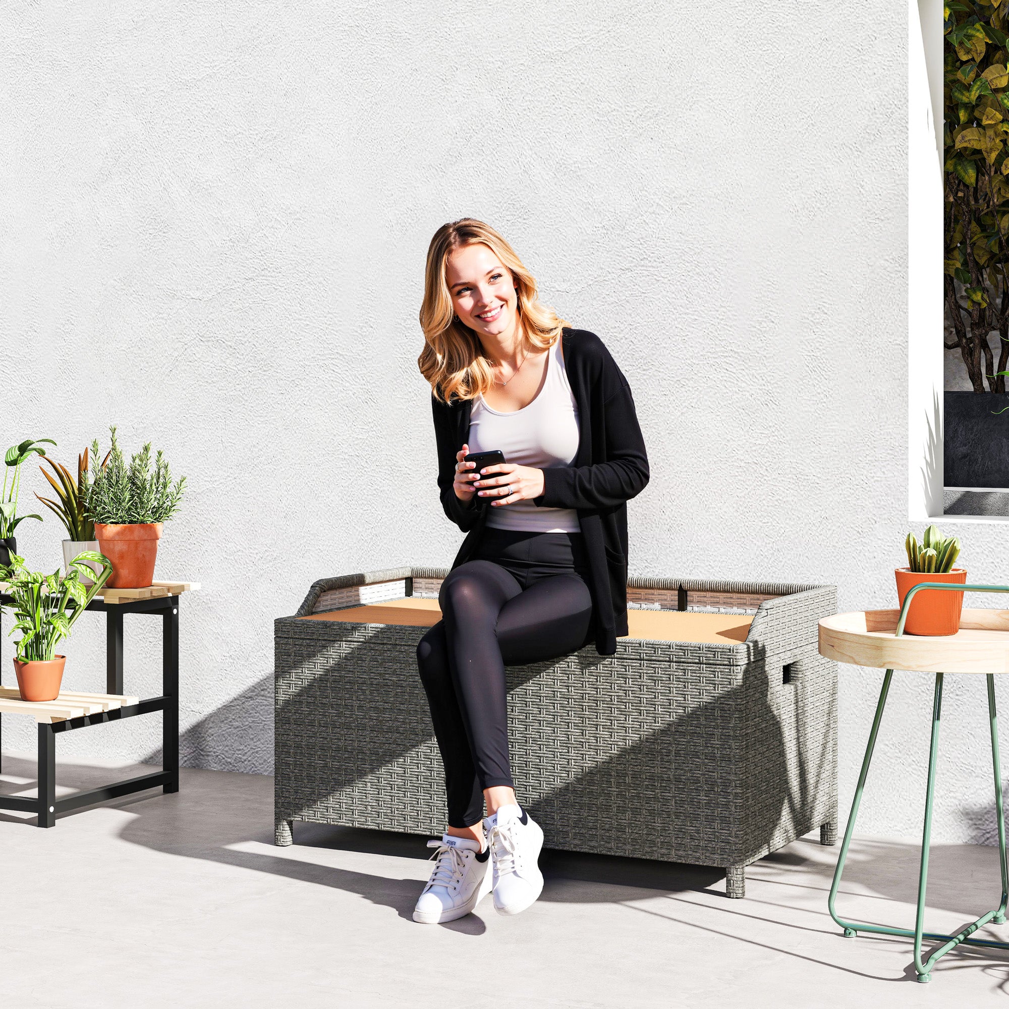 Rattan Garden Storage Box With Seat 130 Litre Grey