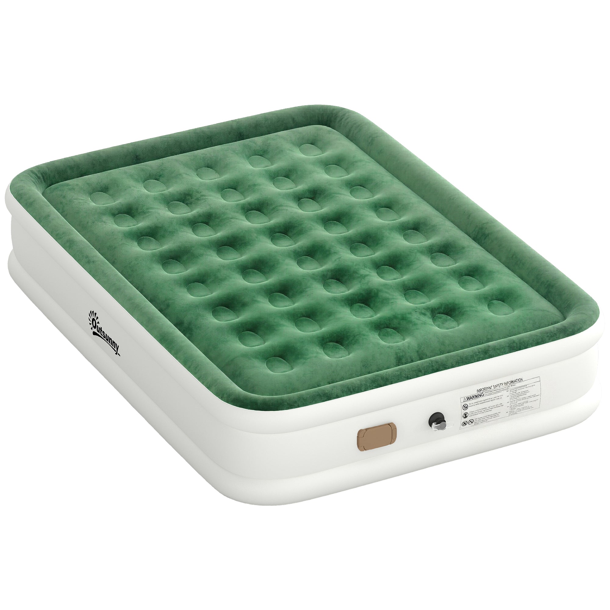 Inflatable Mattress, Double Air Bed with Built-in Electric Pump, 3 Mins Inflation, Flocked Surface, Dark Green