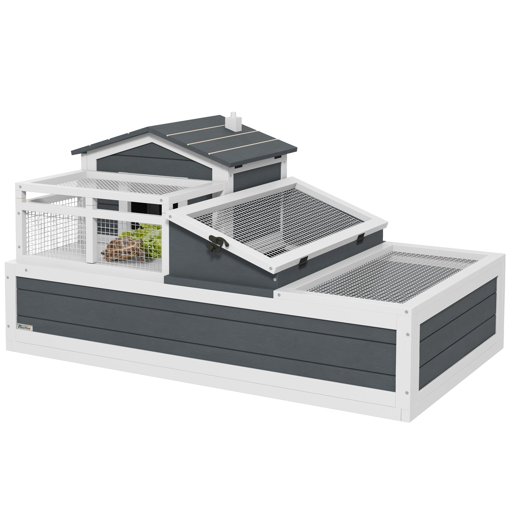 Tortoise House 3-Room 2-Story Habitat with Ladder, Balcony & Openable Roof - Grey
