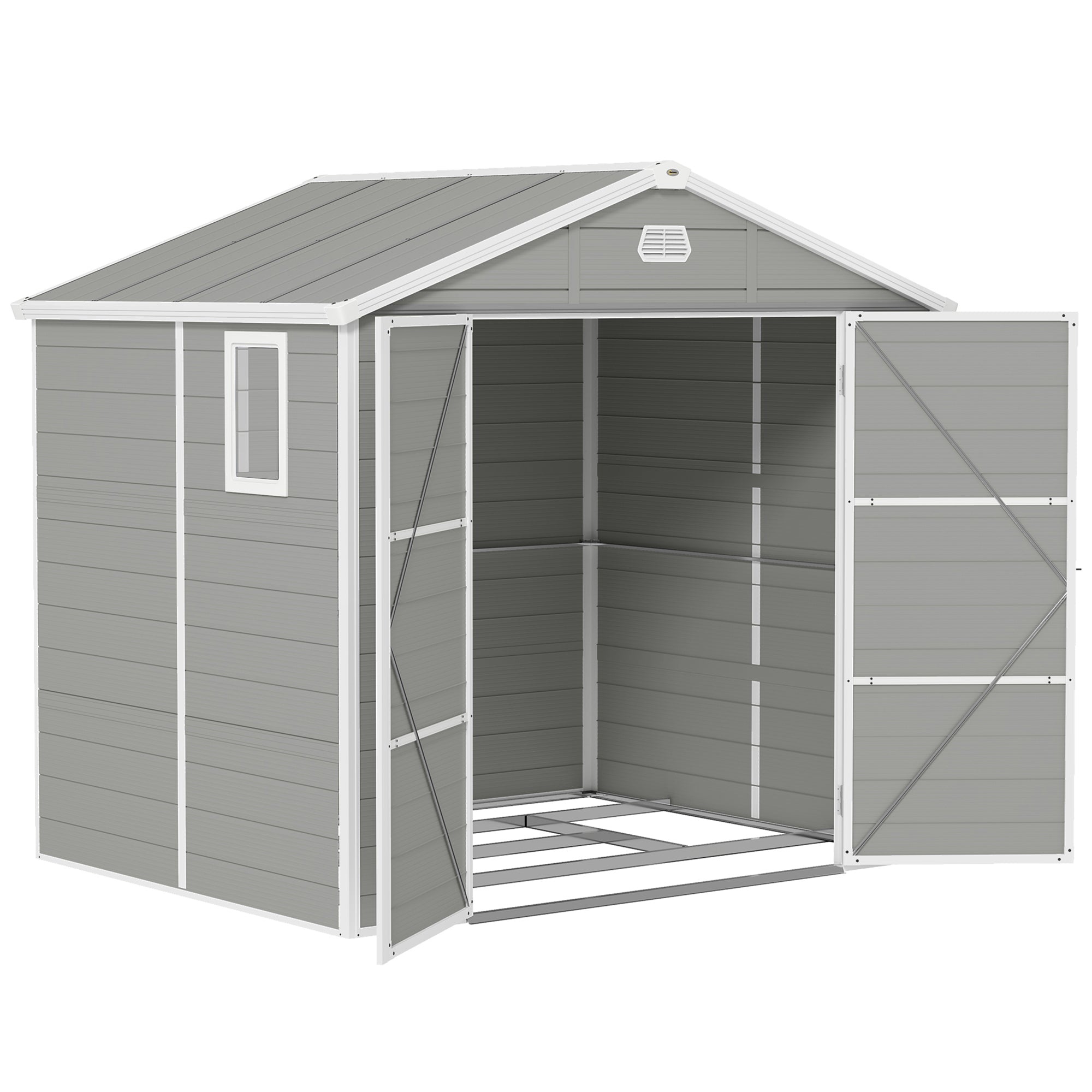 7.9ft x 6.2ft Aluminium Frame Garden Storage Shed with Foundation - Light Grey