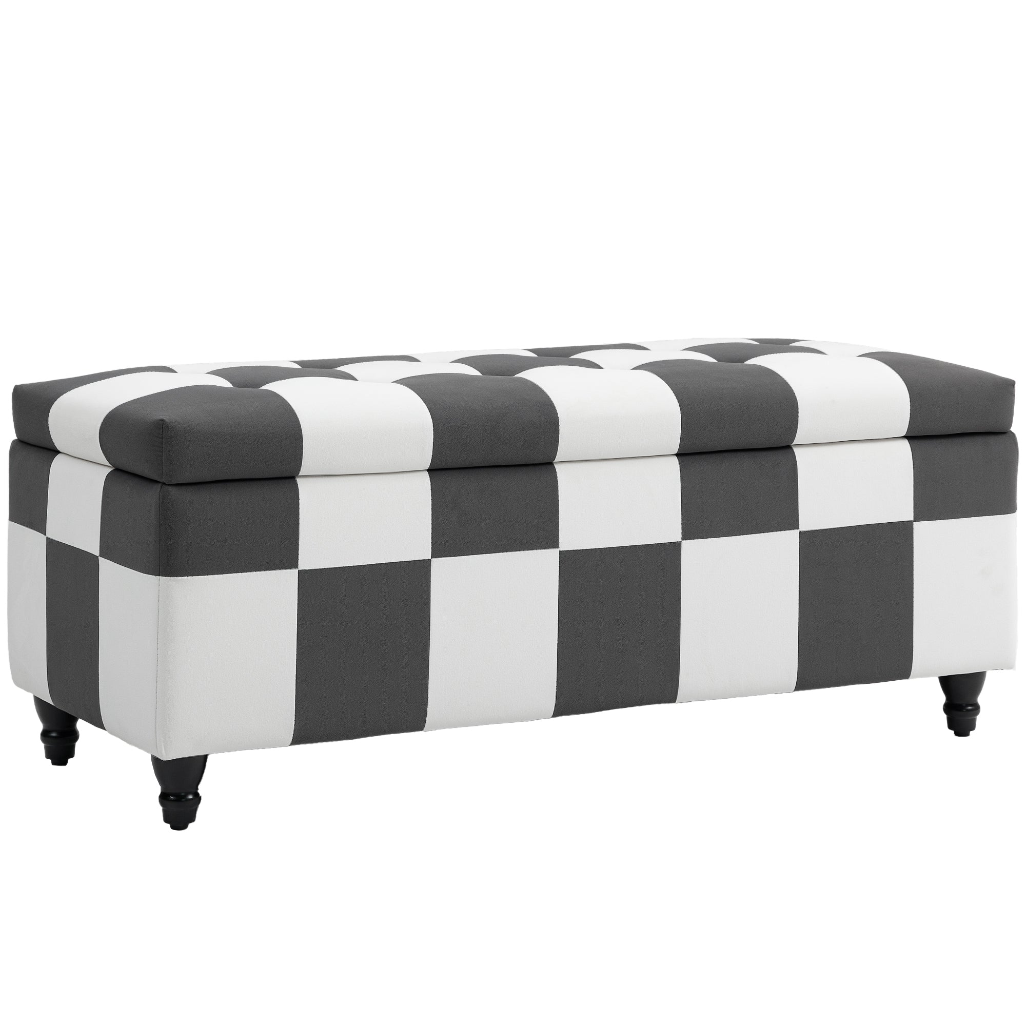 Storage Ottoman, Storage Bench with Wood Legs, Footstool, Footrest with Velvet Surface for Bedroom, Hallway, Living Room, 114 x 47 x 47 cm, Dark Grey and White