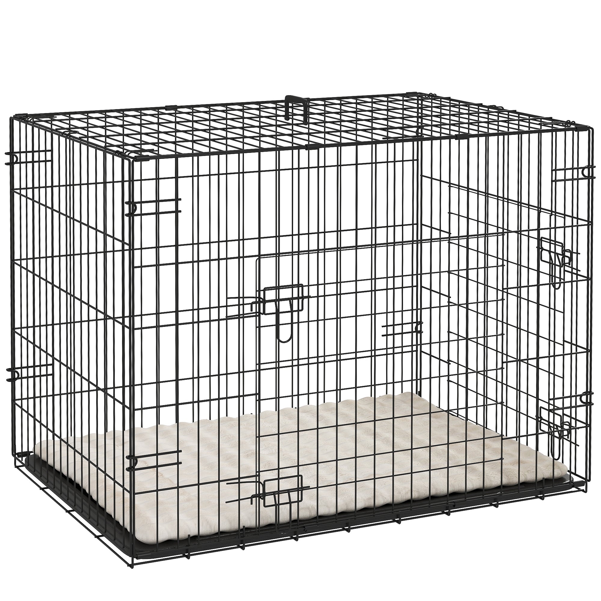Foldable Small Dog Crate with 2 Doors, Tray & Cushion, 76x53x60 cm - Black