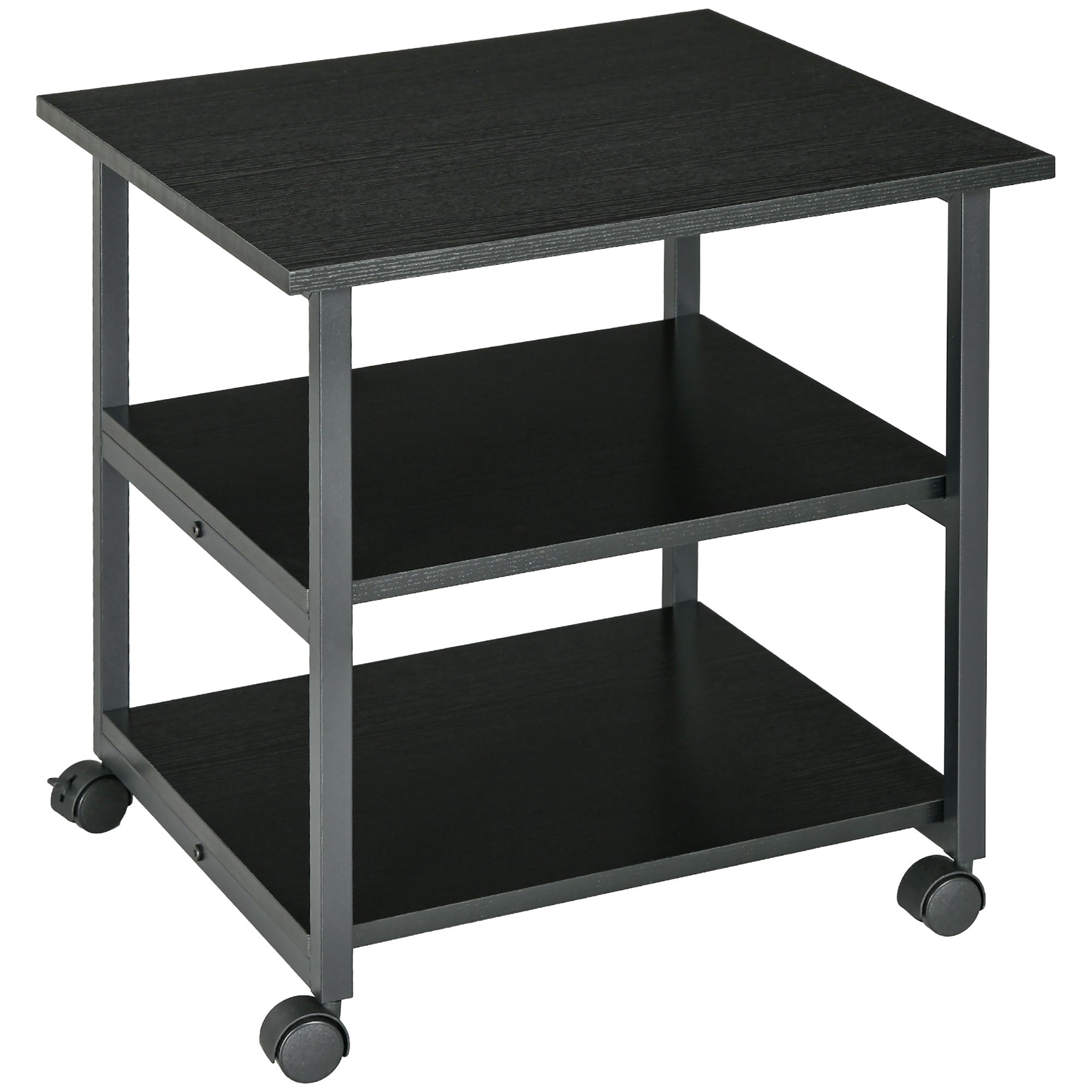 Three-Tier Steel Printer Stand with Wheels for Office Storage - Black