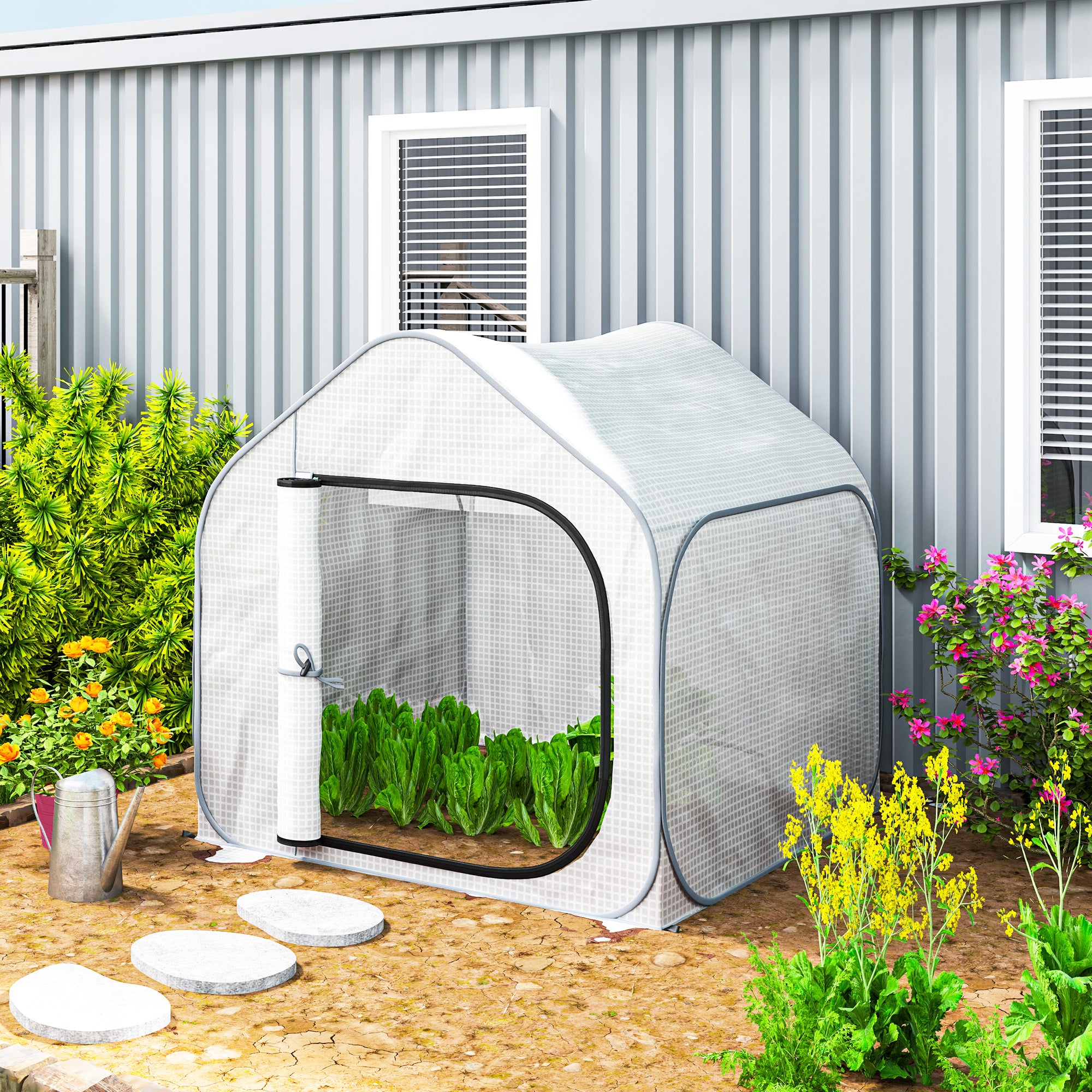 150 x 148cm Portable Pop-Up Greenhouse with Plastic Cover - White