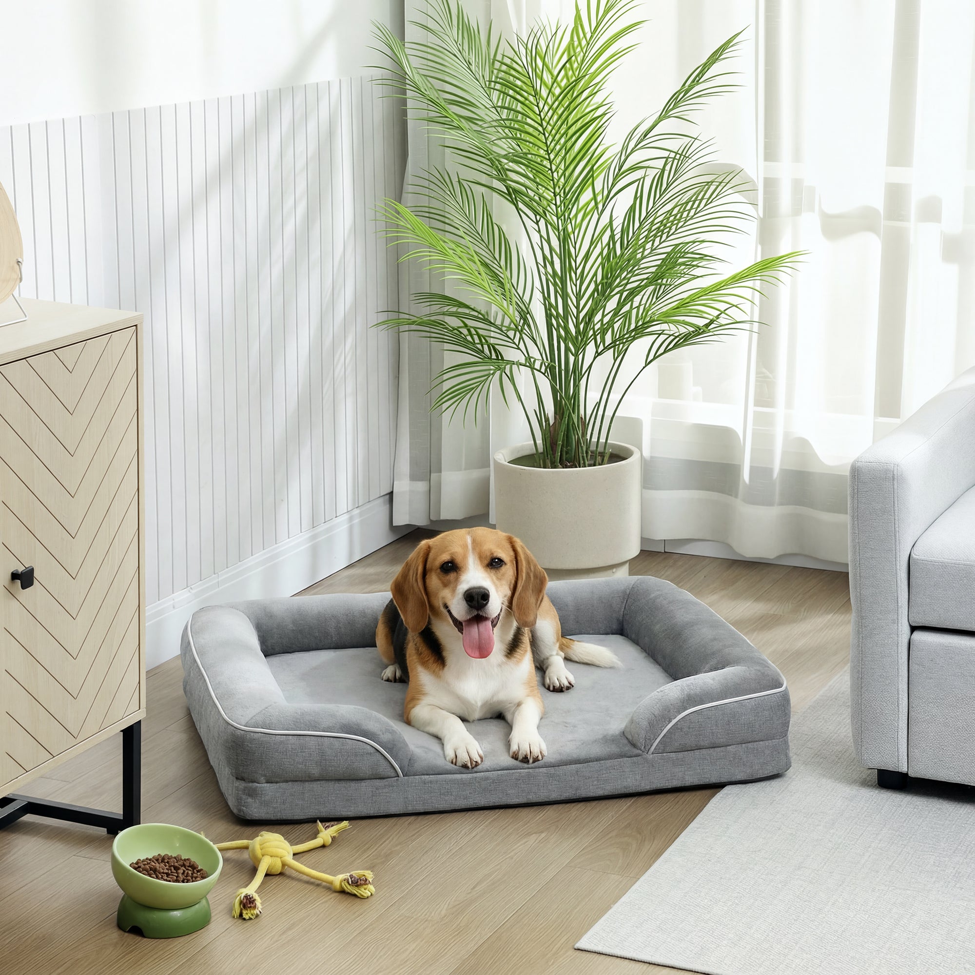 Dog Sofa Bed, Washable Pet Bed with Removable Cover and Non-Slip Bottom for Cats, Small and Medium Dogs, Grey