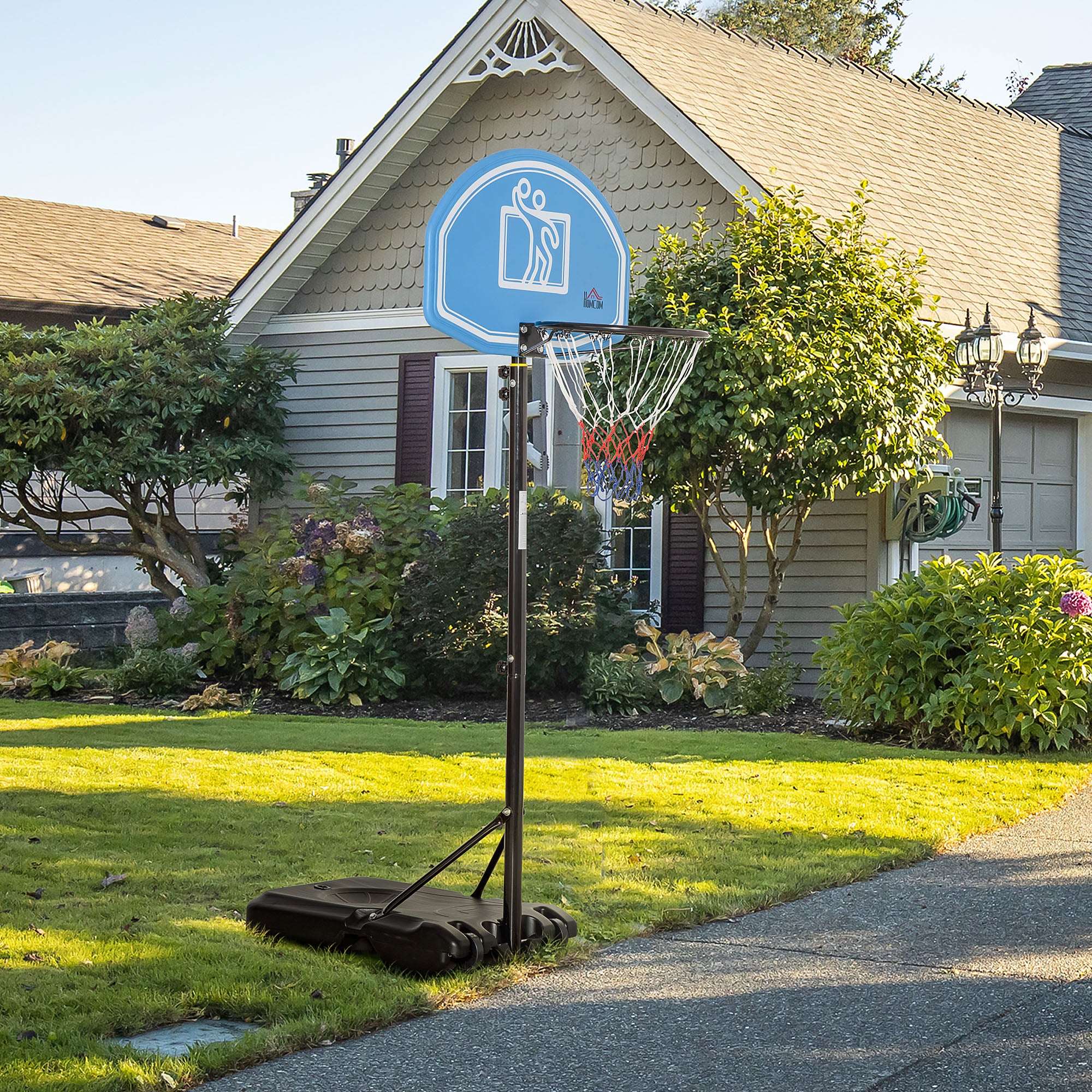 Adjustable Basketball Hoop and Stand, with Wheels and Weight Base Blue