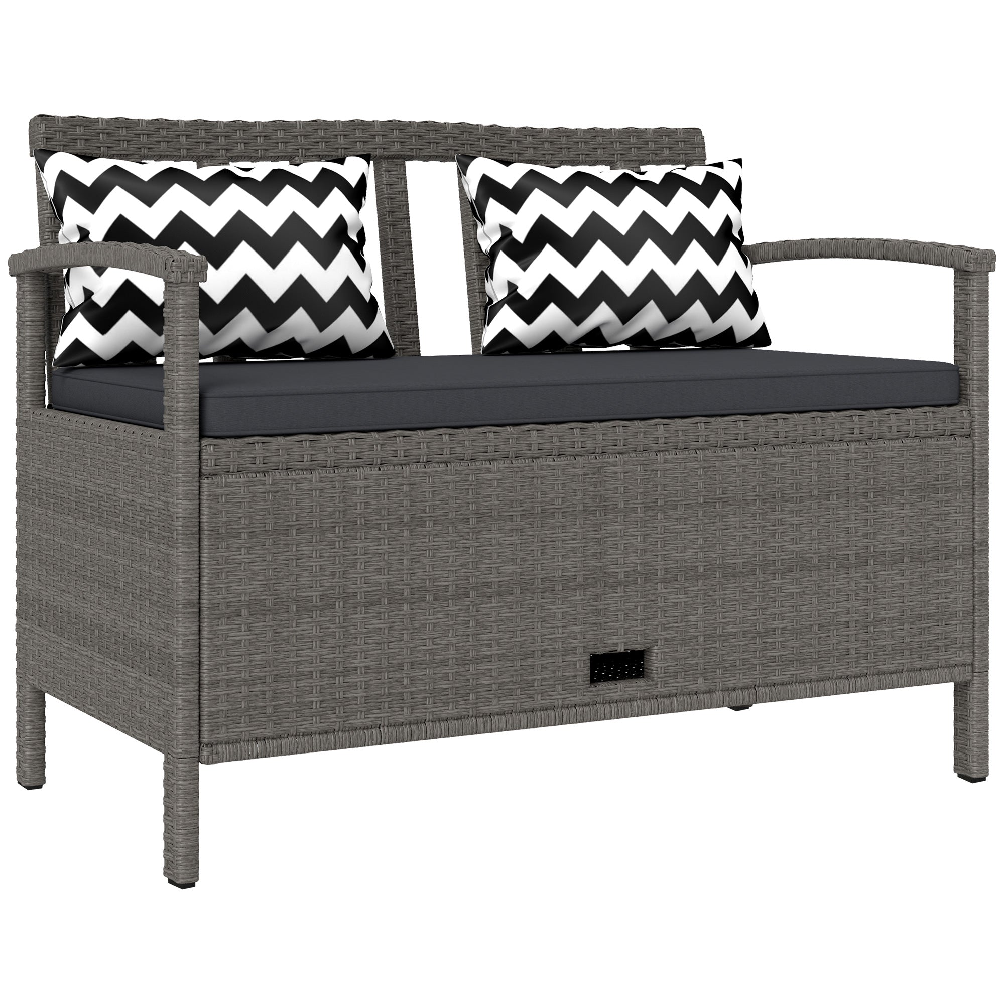 Two-Seater Outdoor Rattan Storage Bench 160L Capacity - Grey