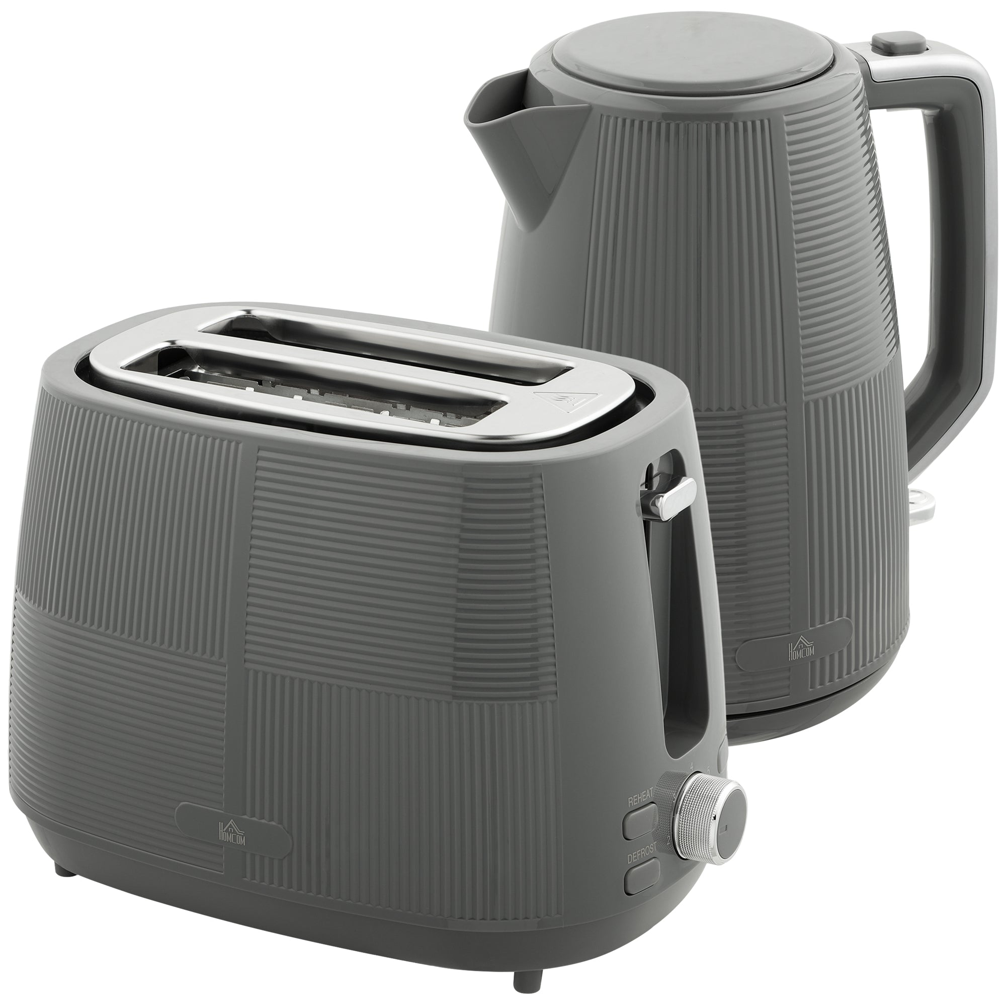 Kettle and Toaster Set, 1.7L 3000W Fast Boil Kettle & 2 Slice Toaster Kitchen Set with 7 Level Browning Controls, Defrost, Reheat, Boil-dry Protection, Grey