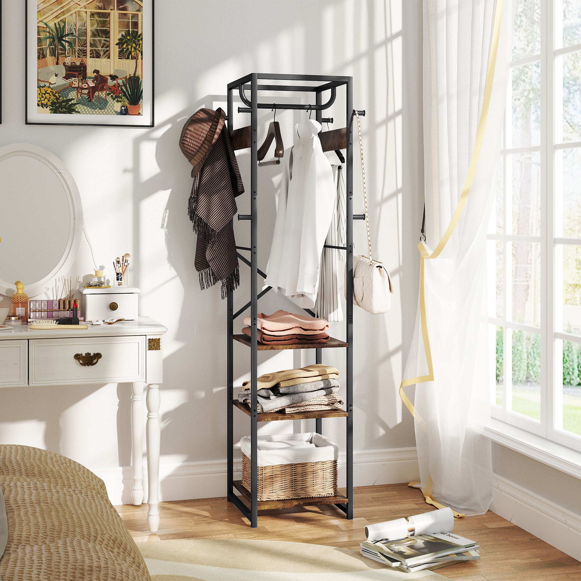 Multi-Storage Clothes Rack - Brown/Black