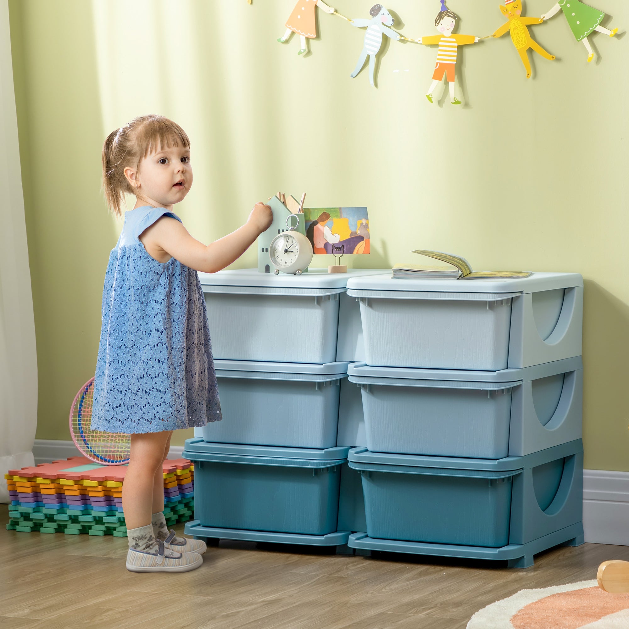 6 Drawer Kids Storage Unit with Durable PP Material - Blue