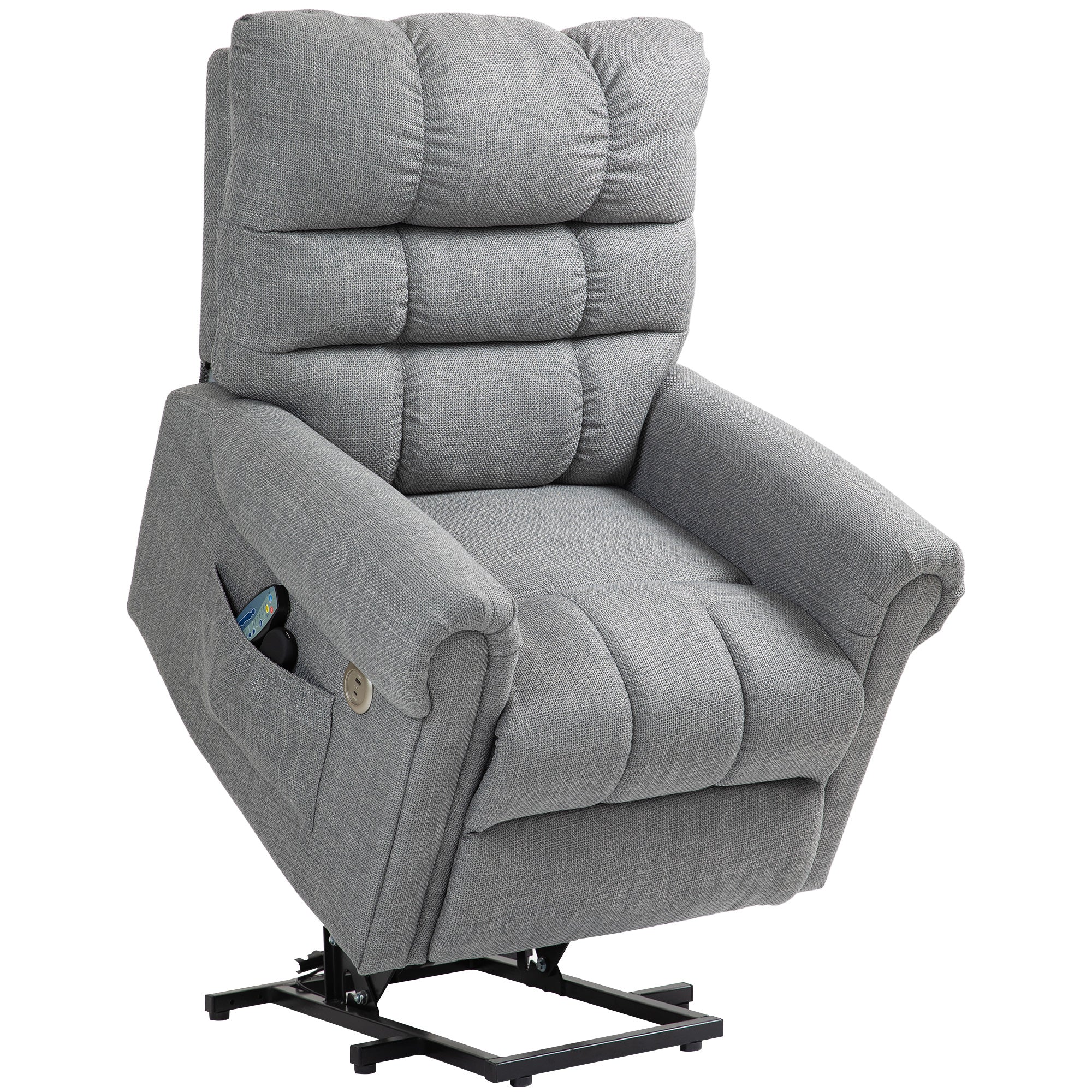 Power Lift Riser Recliner Chair with Heat, Massage and USB Ports – Grey Burlap Look