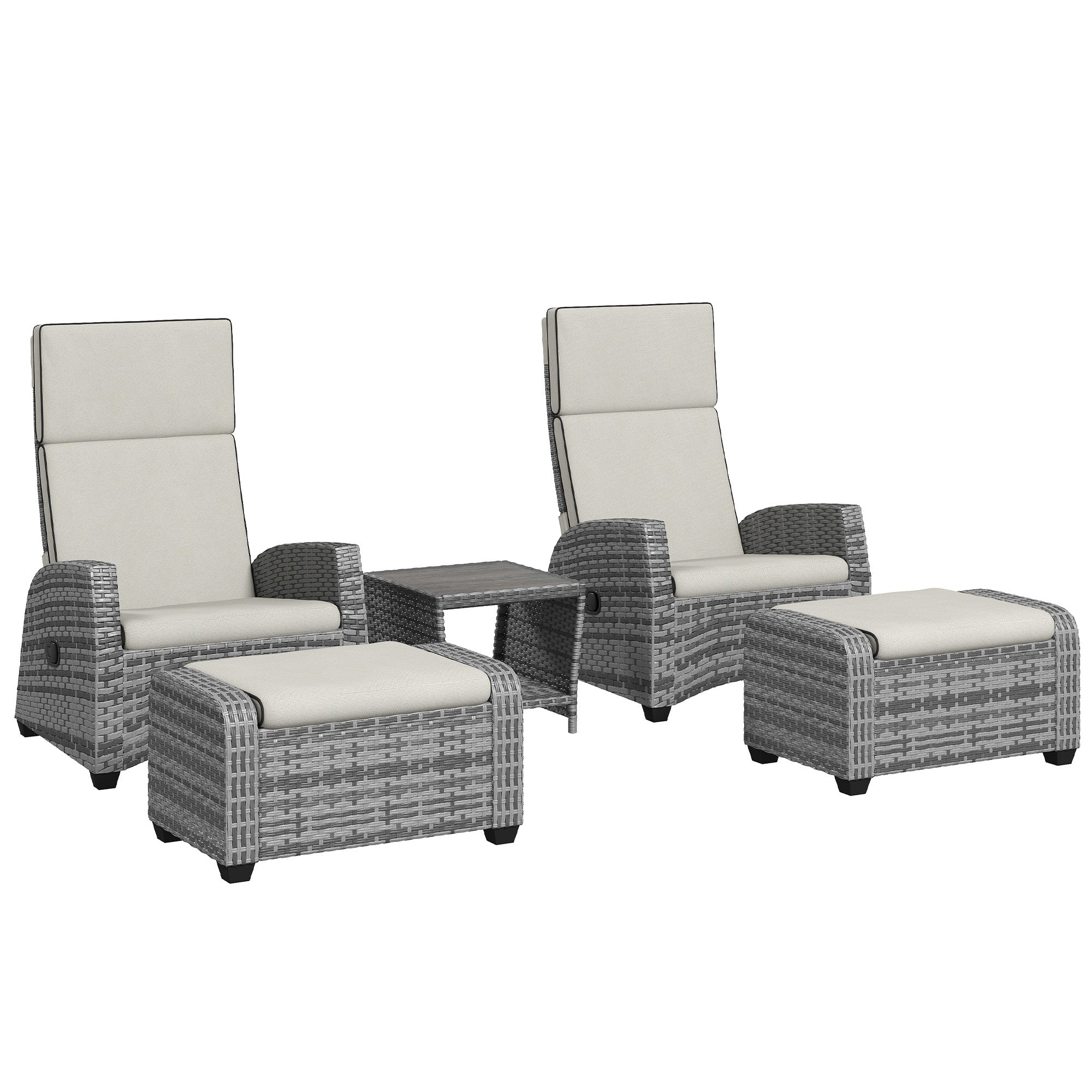 5 Piece Rattan Garden Furniture Set with Cushions - Grey