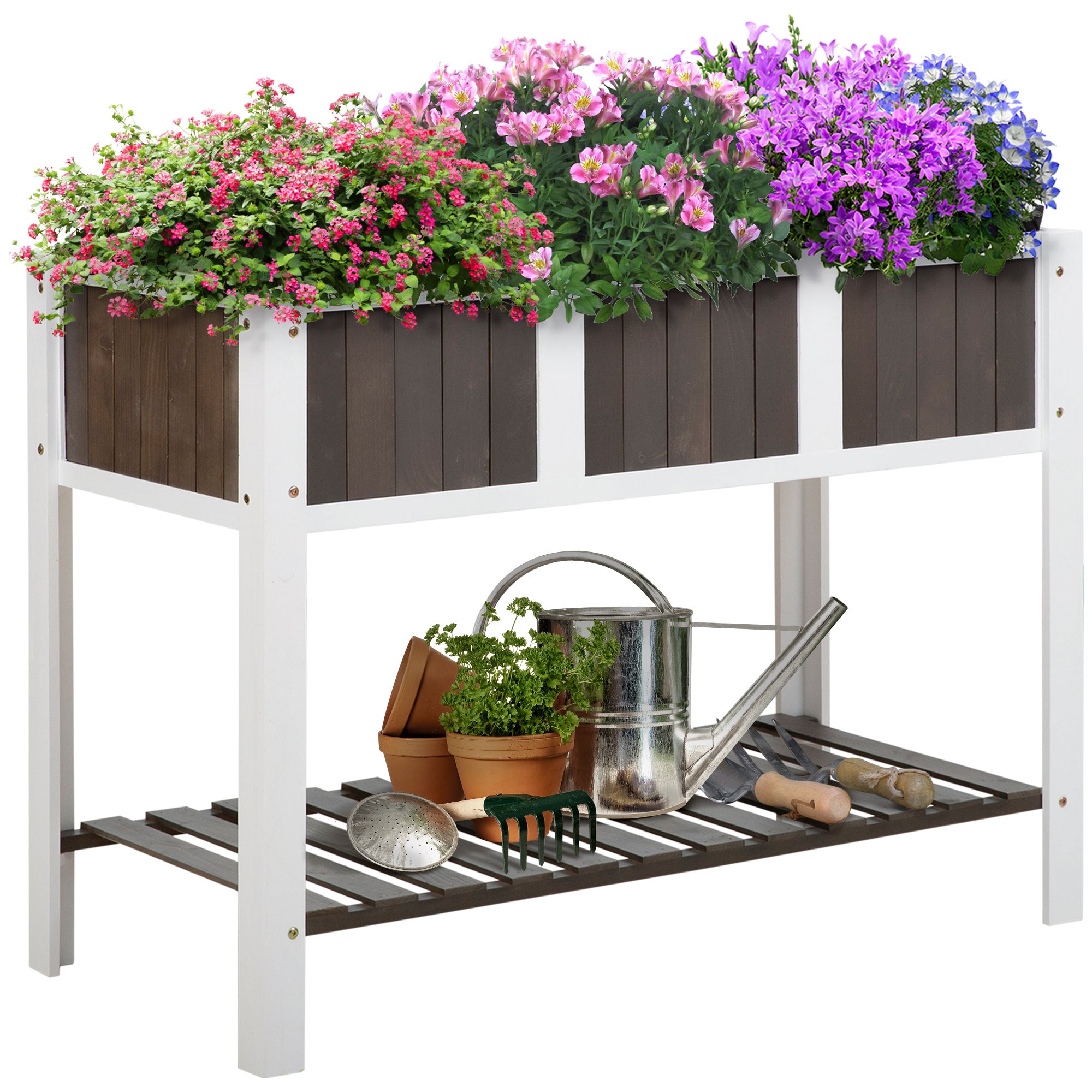 Wooden Raised Planters for Garden, Elevated Planter Box with Shelf for Vegetable Flower Herbe Outdoor/Indoor, 119x57x89cm