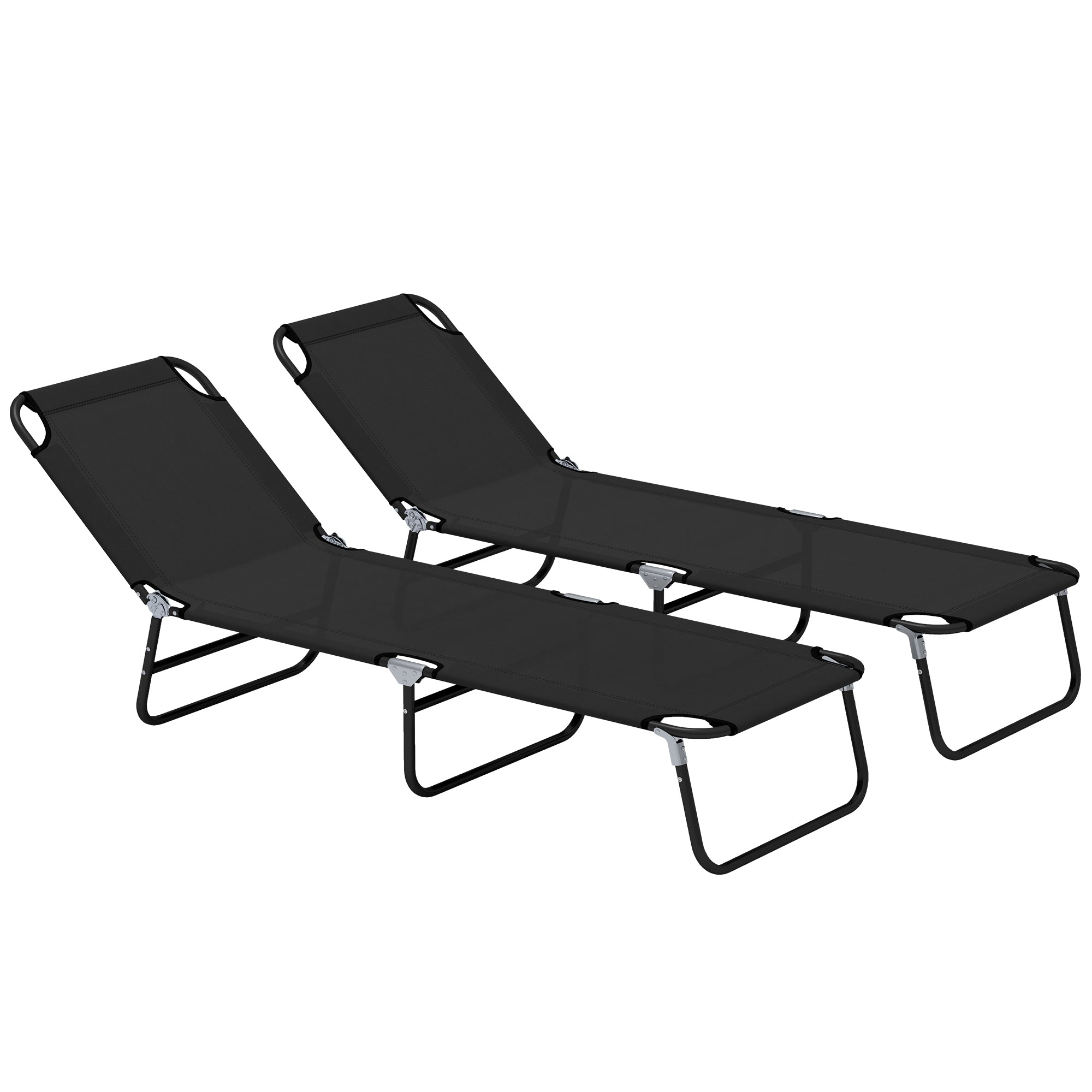 Garden Sun Lounger with Adjustable Five-Position Backrest - Black