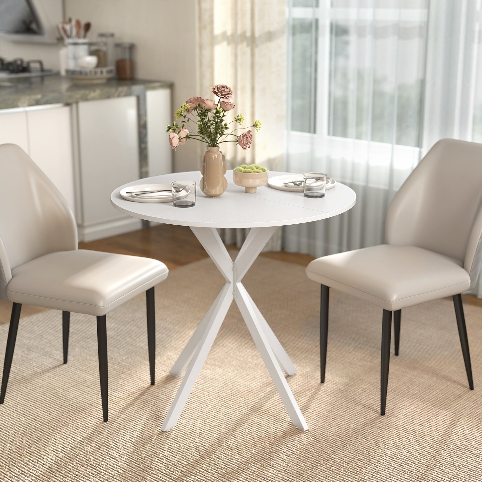 80cm Industrial Round Dining Table - White