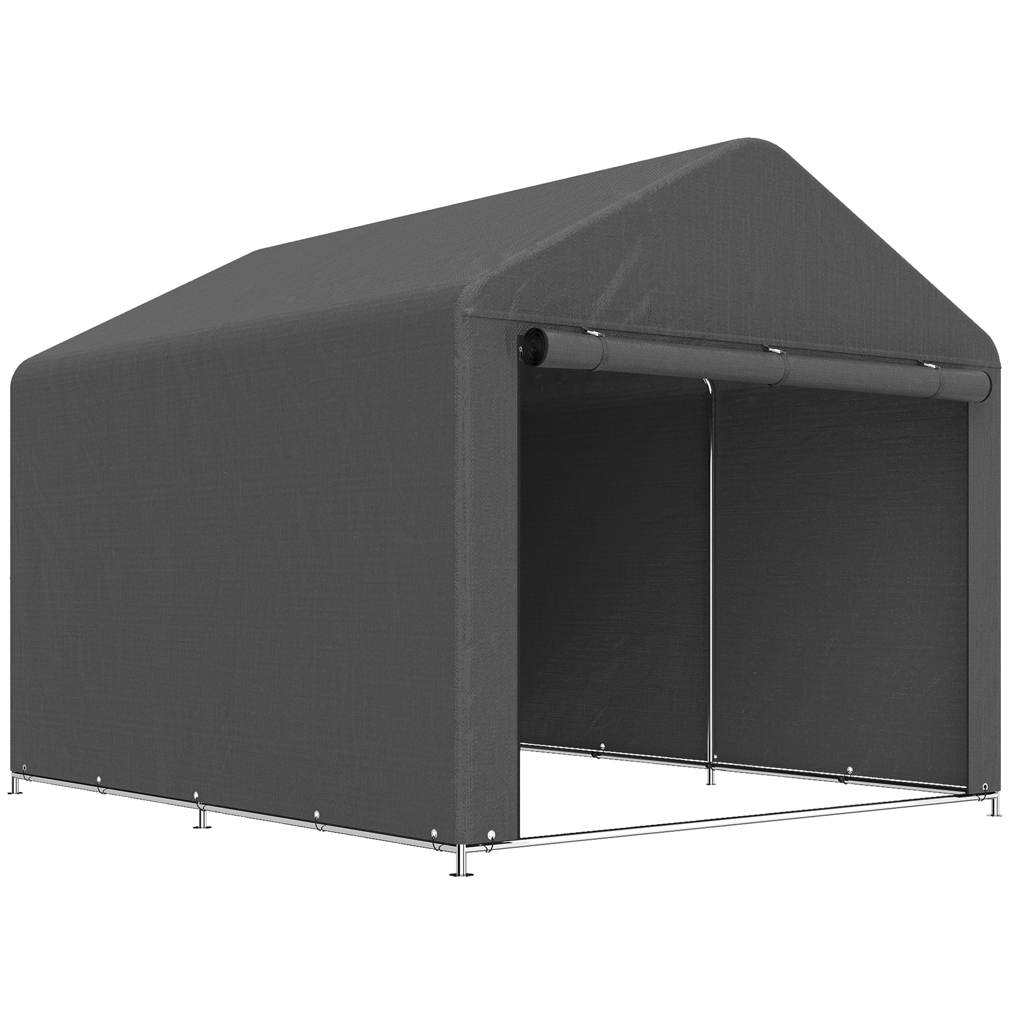 6.6 x 7.8ft Outdoor Garden Storage Shed, Waterproof Bike Tent with Roll-up Zipper Door, Galvanised Metal Frame, Portable Shed Shelter Carport for Motorcycle Garden Tools, Dark Grey