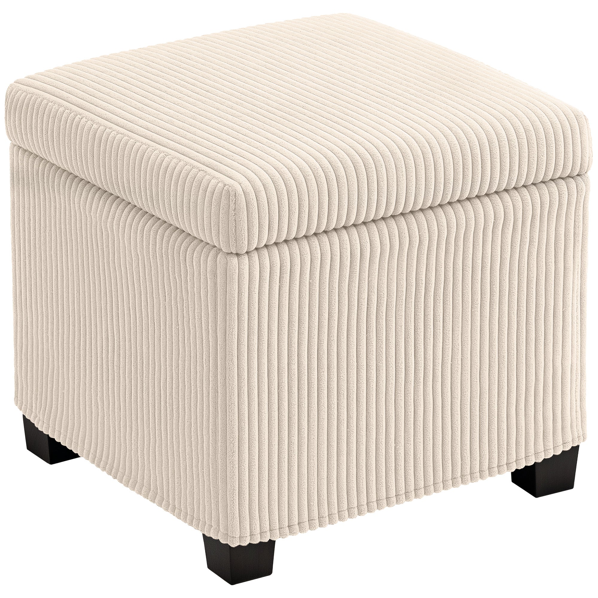 Storage Ottoman Bench, Corduroy Footstool with Removable Lid and Legs, 40cm Storage Chest Box for Living Room, Bedroom, Hallway, Beige
