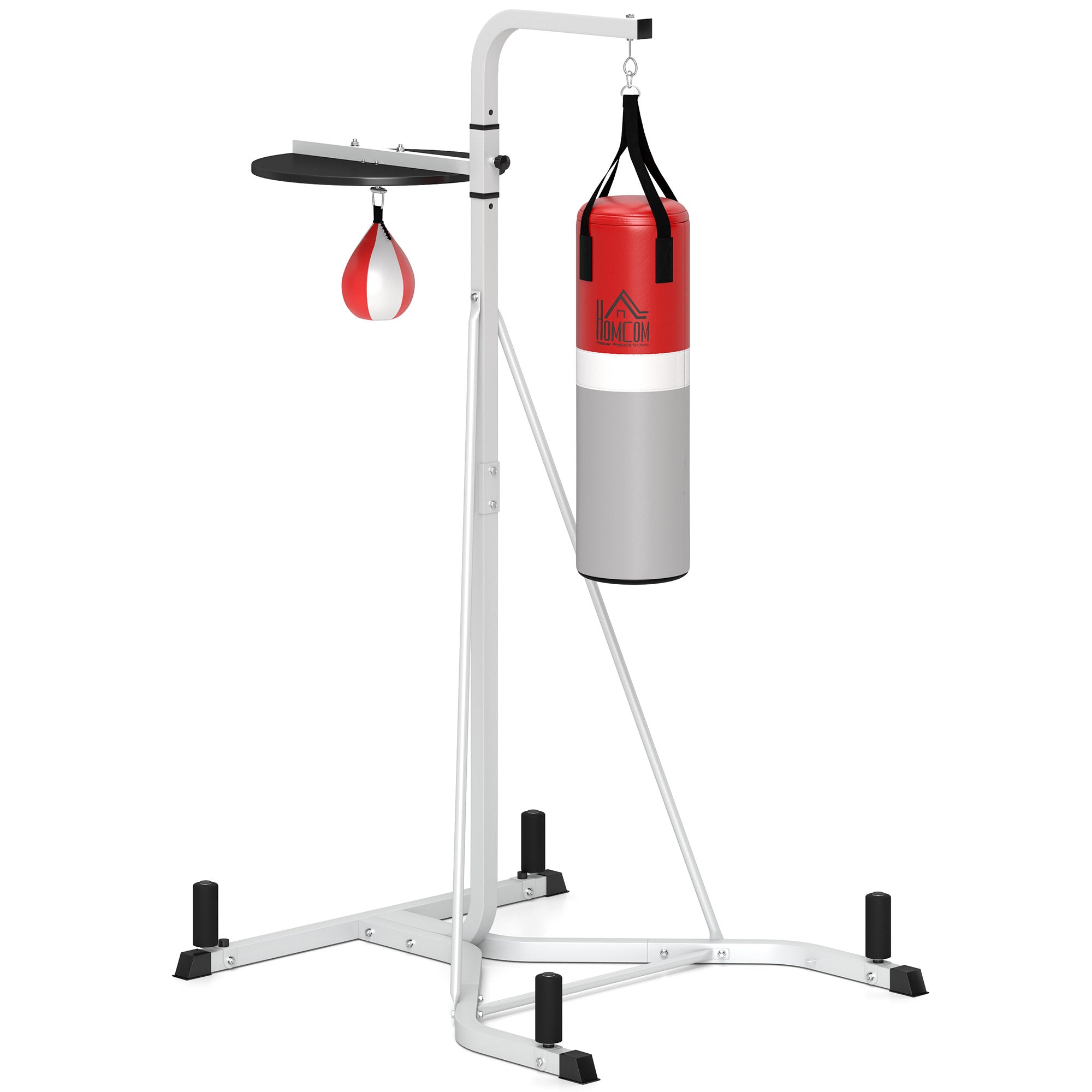 Freestanding Boxing Punch Bag & Speed Ball Station Hanging Frame Training Exercise Platform Home Gym Heavy Duty, White