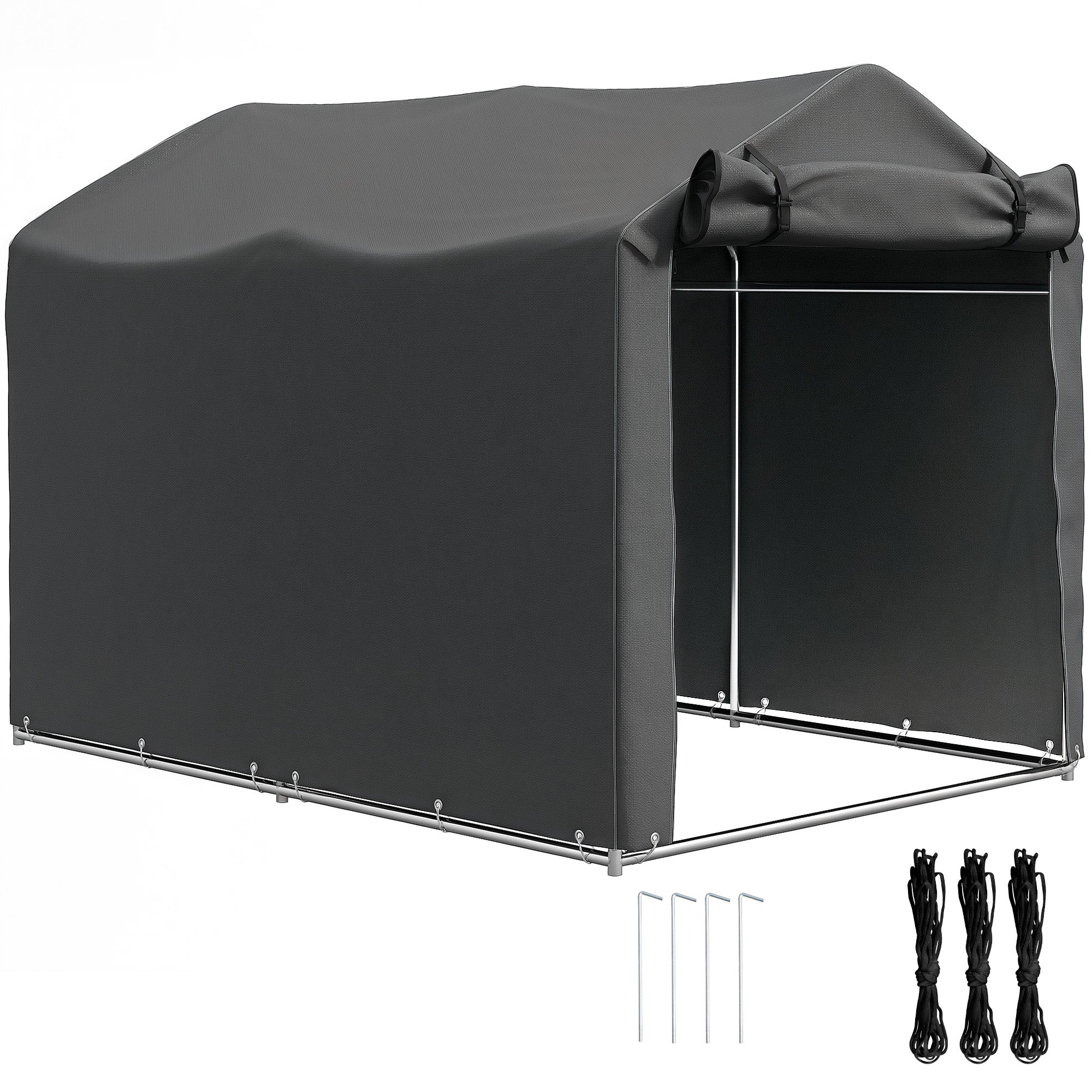 Garden Storage Tent 2.2x1.6m Waterproof UV-Resistant with Roll-Up Door - Dark Grey