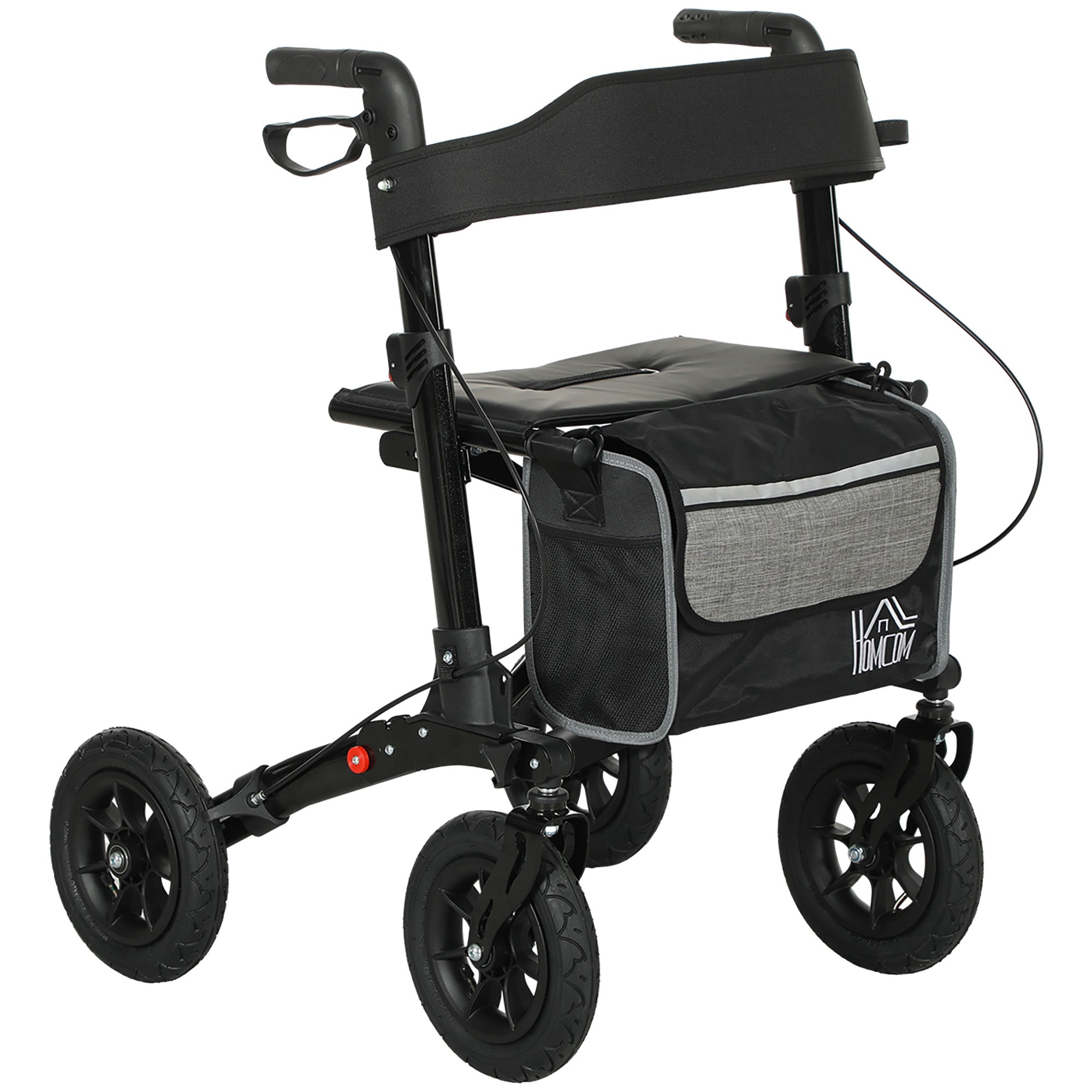 Folding Rollator Walker with Padded Seat, Backrest, Lightweight Walking Frame with Storage Bag, Dual Brakes, All-terrain Wheels, Adjustable Handle Height, 4 Wheeled Walker for Seniors, Black