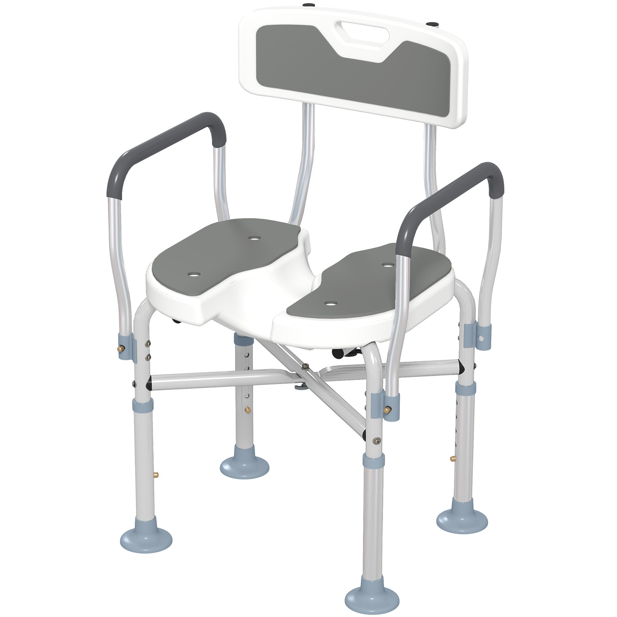 Shower Chair with Upgraded U-shaped Seat and Reinforced Crossbars, Height Adjustable Padded Bath Chair with Non-slip Feet for Elderly Seniors Disabled Handicap, Tool-Free Assembly, Grey