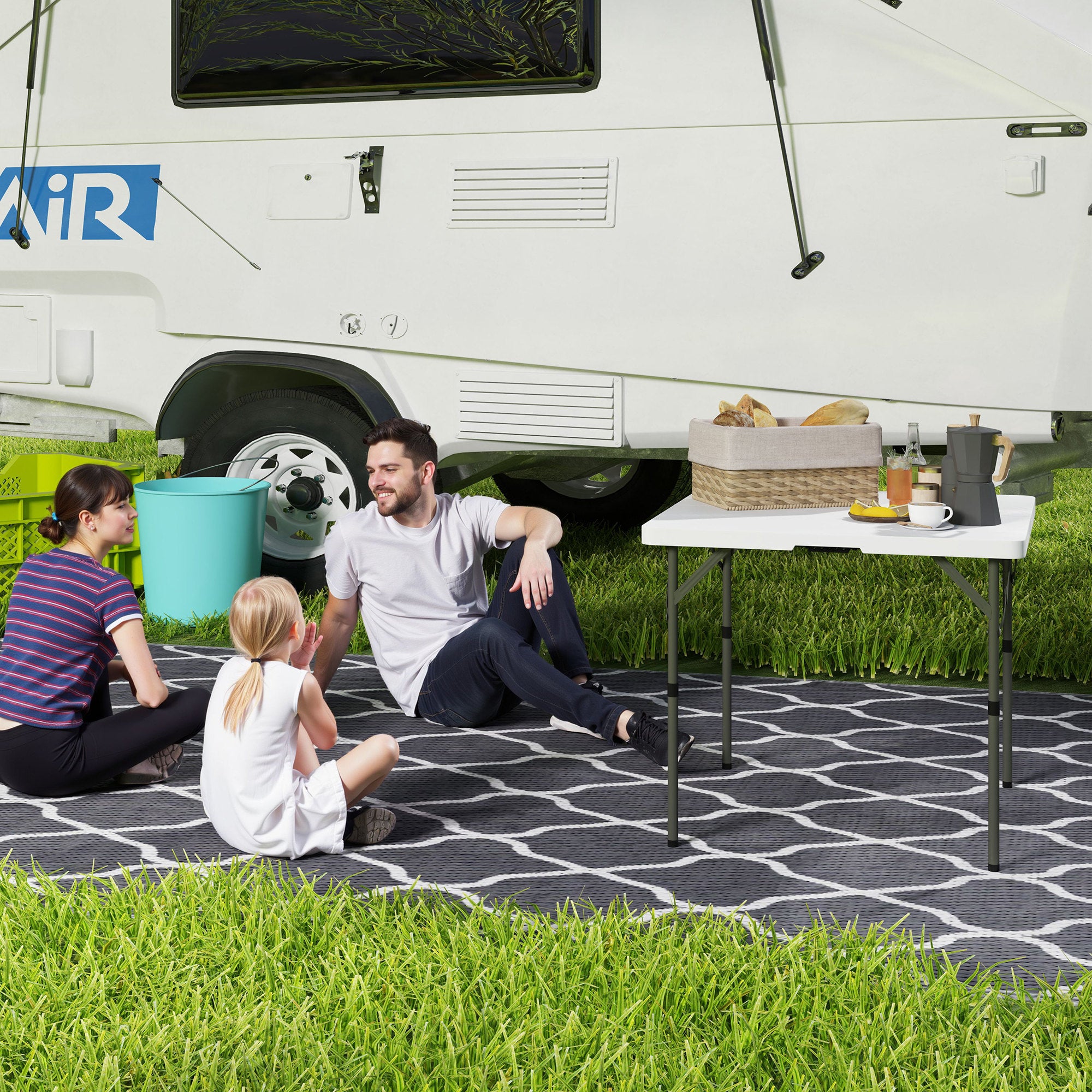 Heavy Duty 3ft Folding Camping Table with Adjustable Height - White