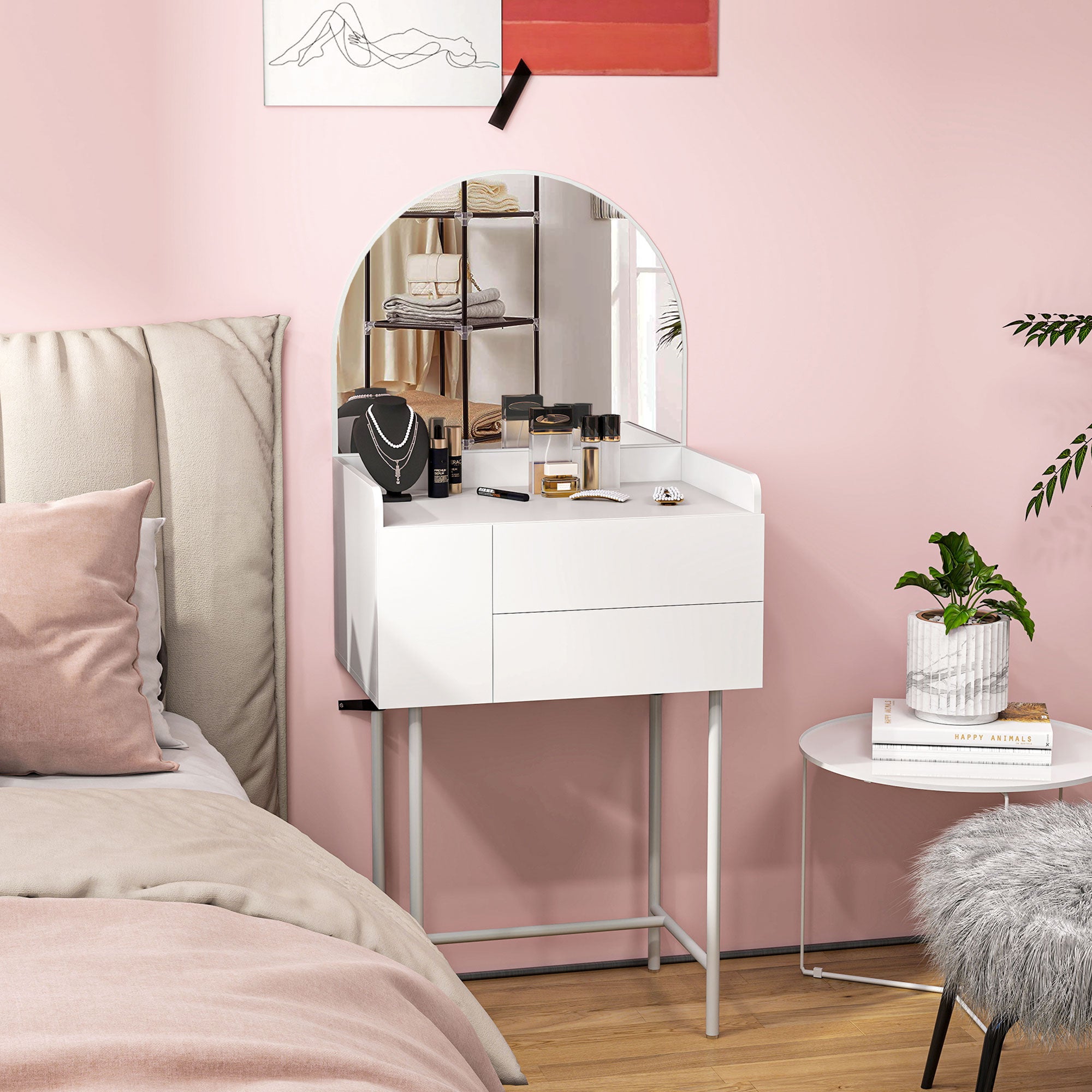 Three Drawer Compact Dressing Table - White