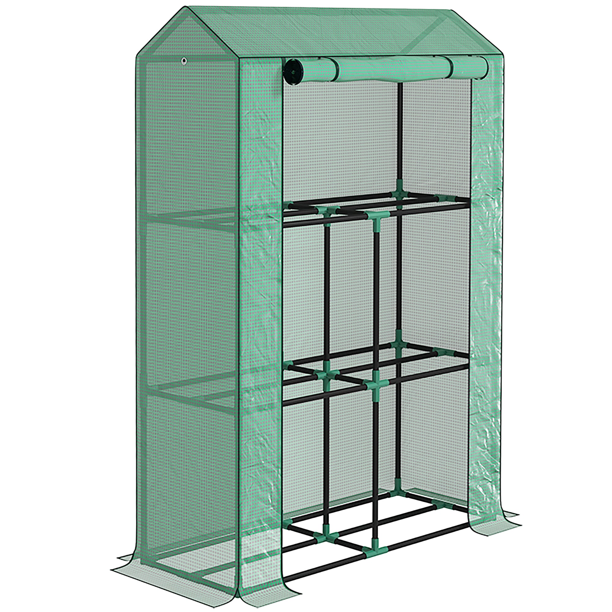 Three Shelf Steel Frame Greenhouse with Reinforced Plastic Cover - Green