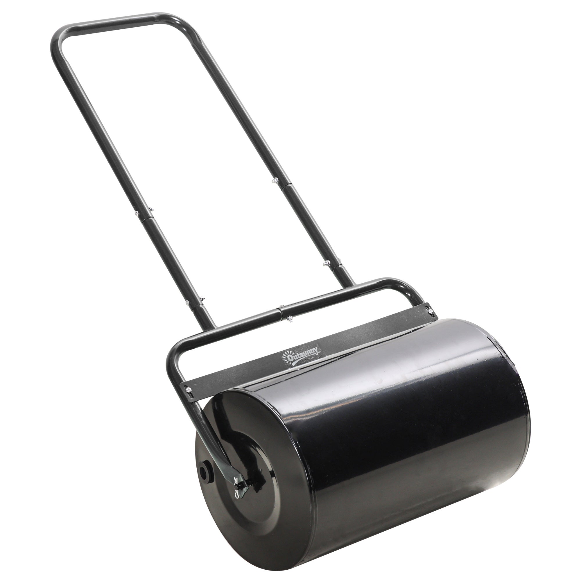 38L Fillable Steel Cylinder Lawn Roller with Handle - Black