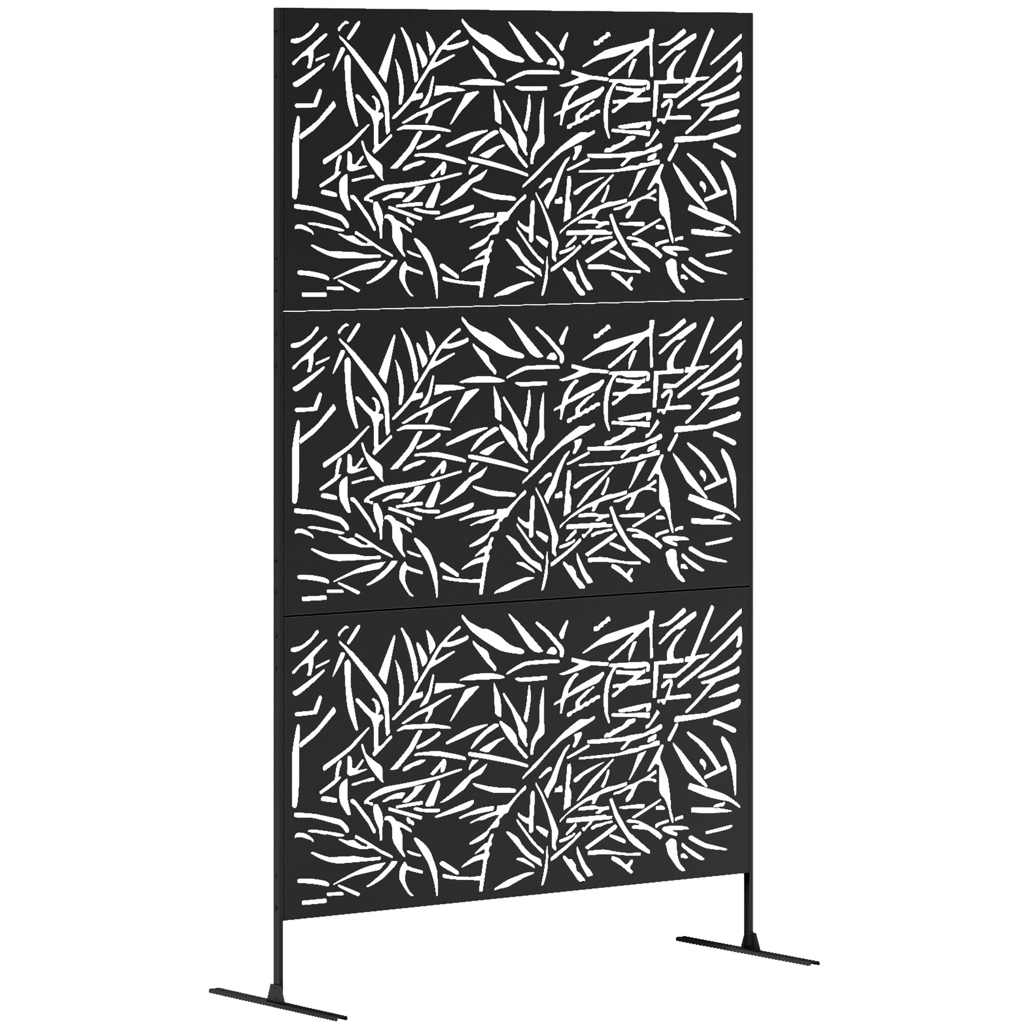6.5FT Bamboo-Style Metal Garden Privacy Screen with Stand - Black
